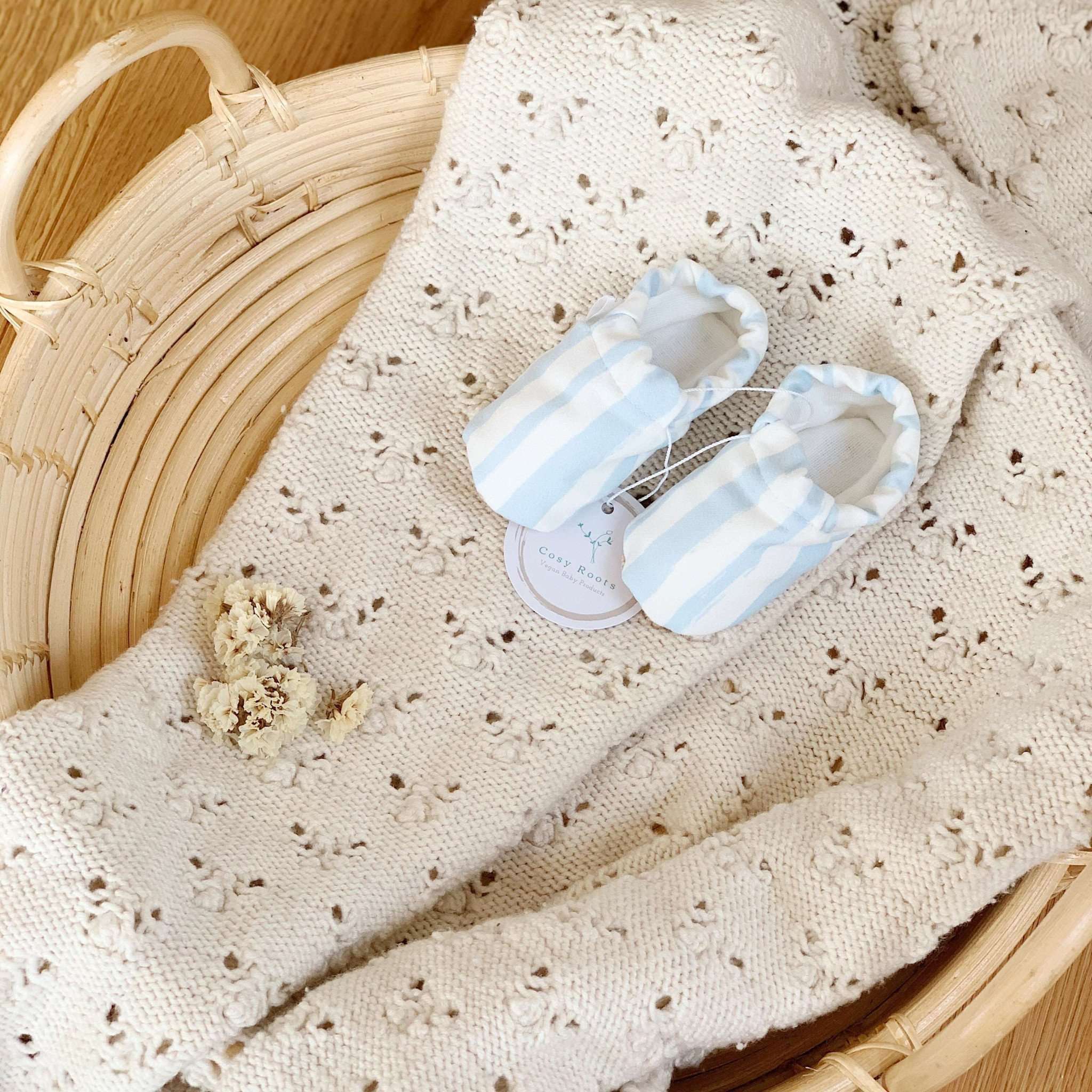 Vegan Newborn Shoes - Blue Stripes - S A L E (Size 17) - Image 2