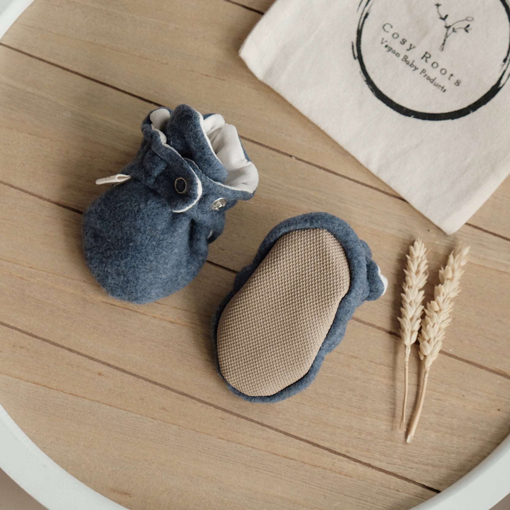 Organic Fleece Booties - Blue Melange - SALE - Image 4