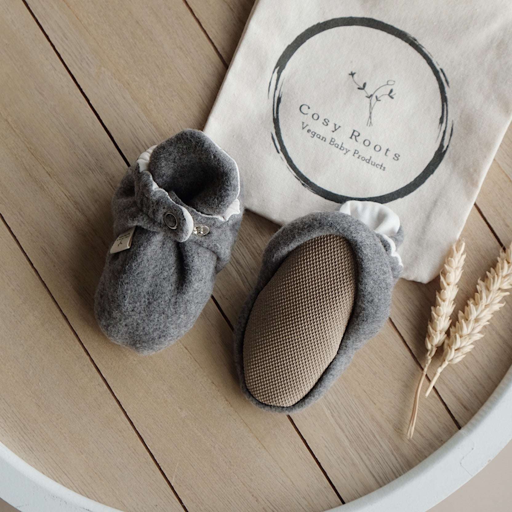 Organic Fleece Booties - Dark Grey Melange - SALE - Image 4