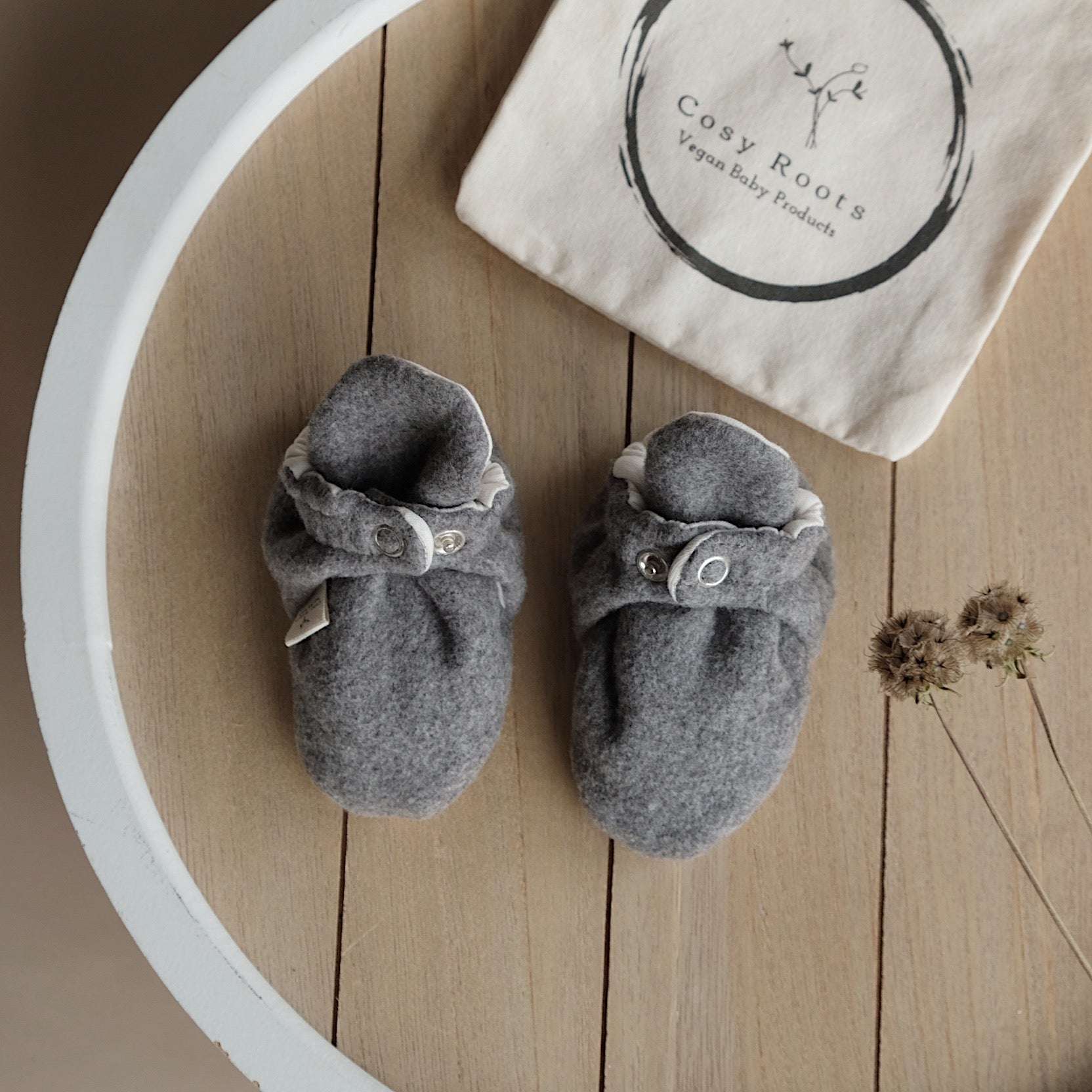 Organic Fleece Booties - Dark Grey Melange - SALE - Image 5