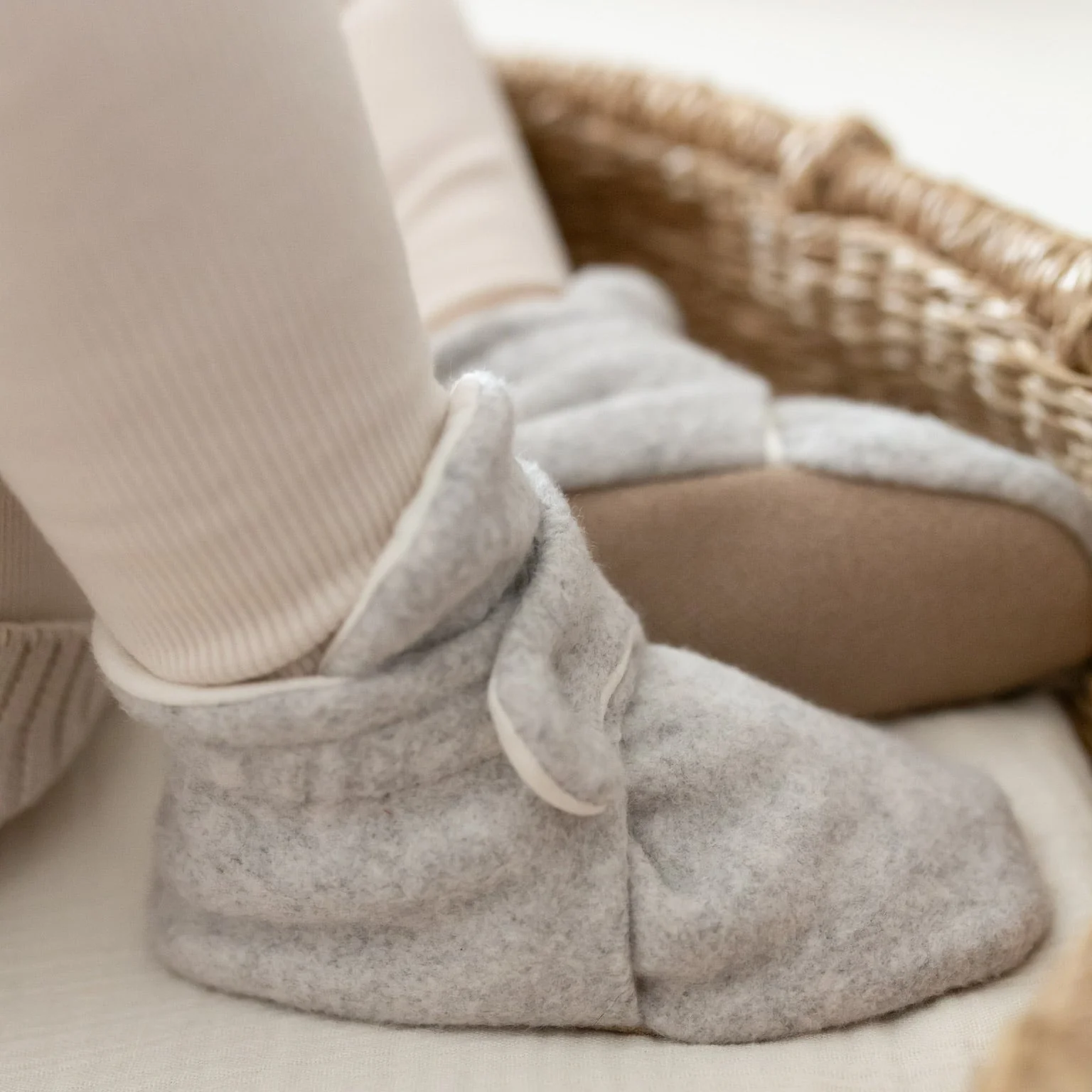 Organic Fleece Booties - Light Grey Melange - Image 9
