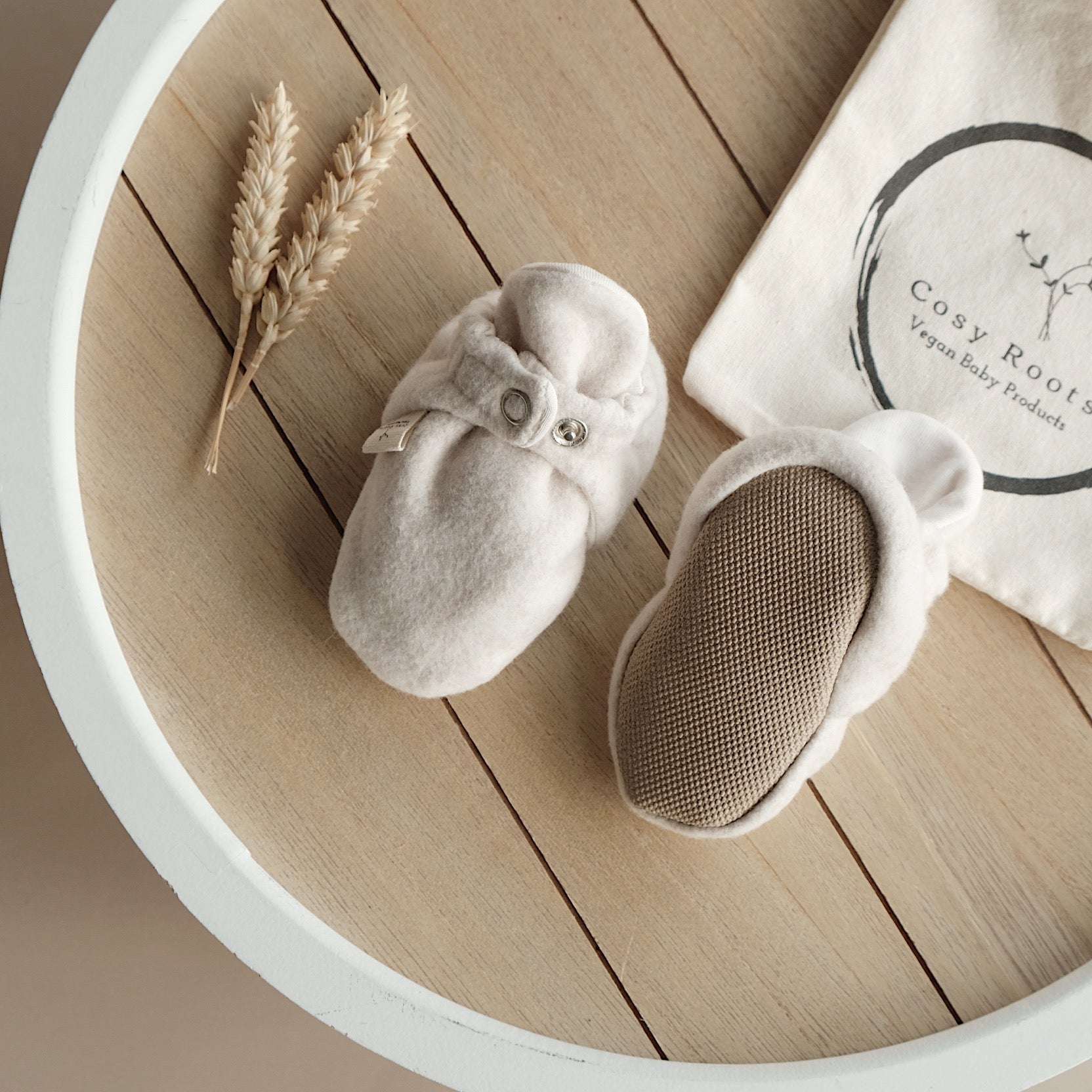 Organic Fleece Booties - Light Beige Melange - Image 3
