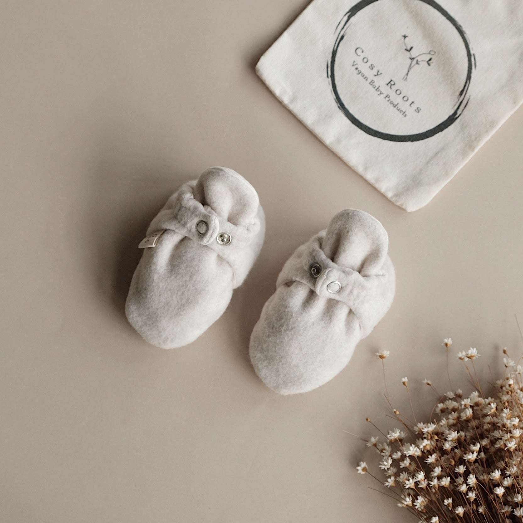 Organic Fleece Booties - Light Beige Melange - Image 4