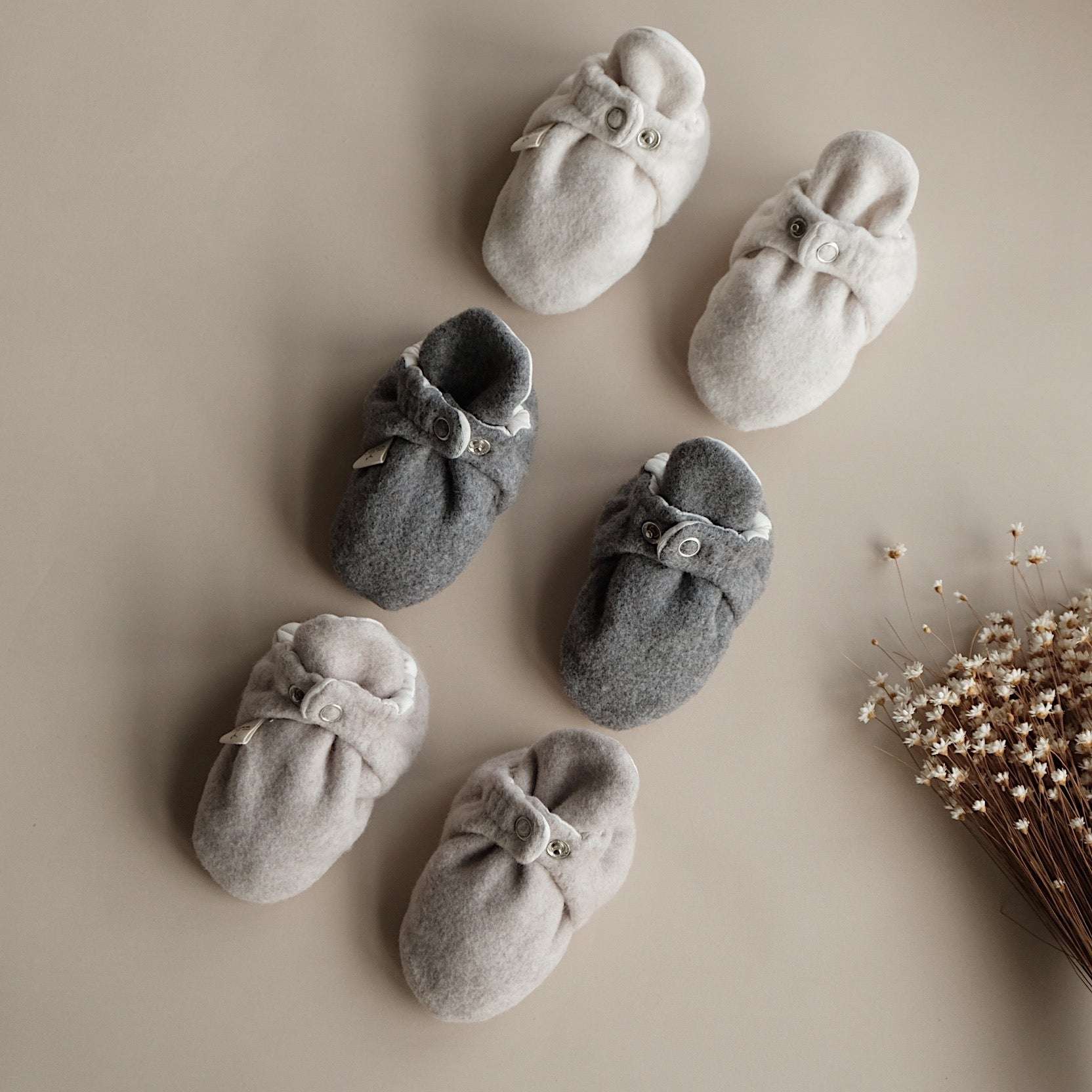 Organic Fleece Booties - Light Beige Melange - Image 5