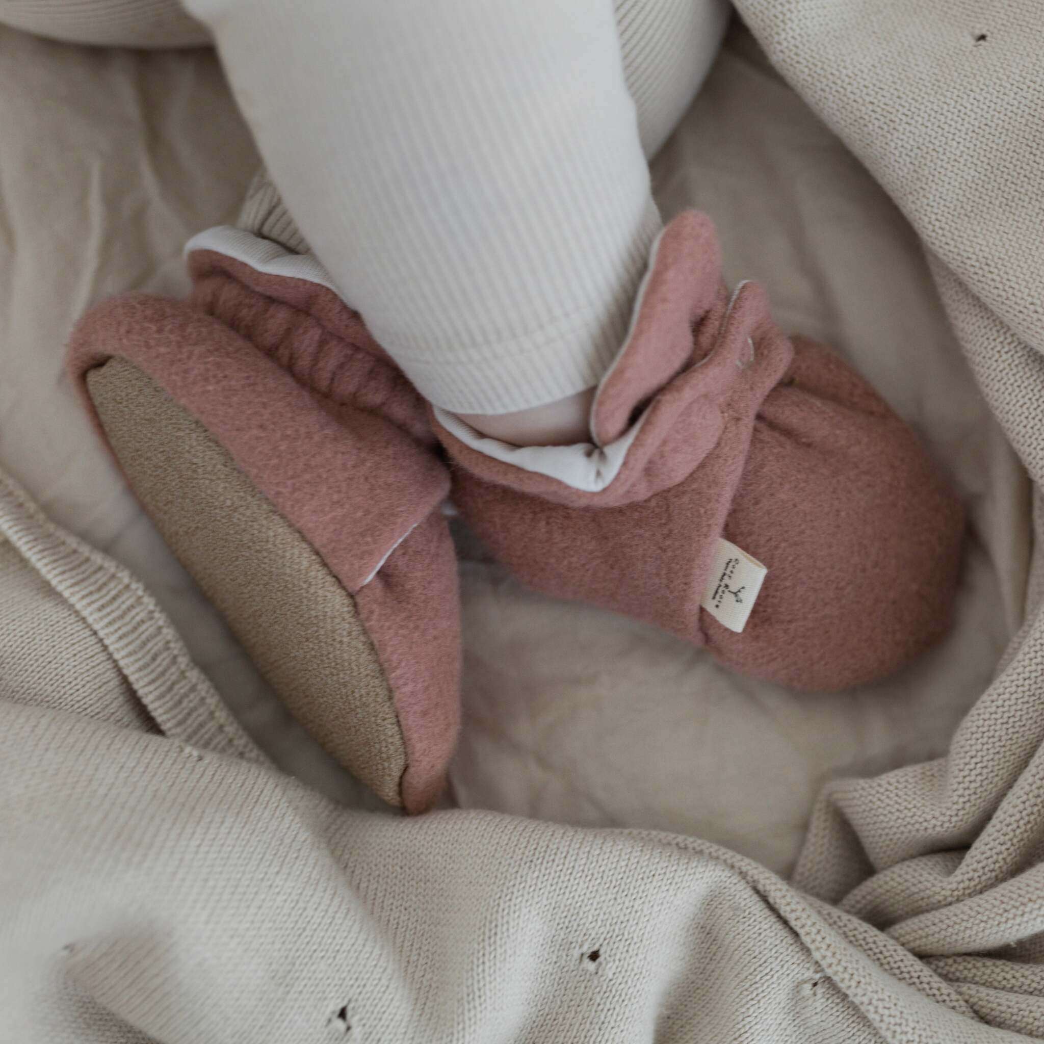 Organic Fleece Booties - Dusty Rose Melange - Image 10