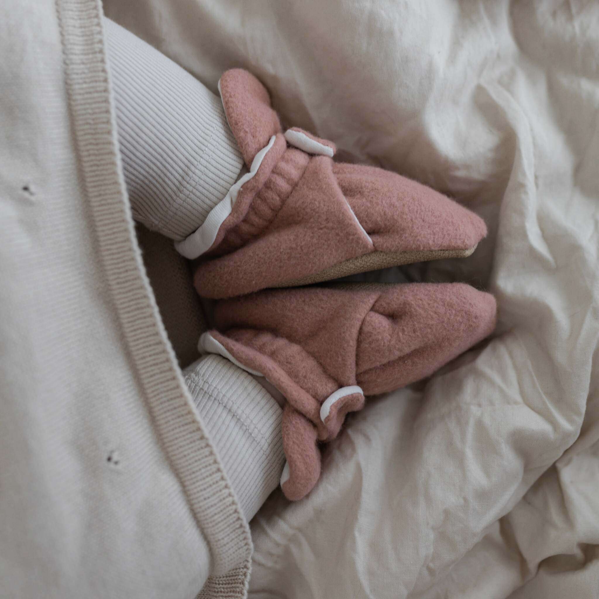 Organic Fleece Booties - Dusty Rose Melange - Image 4