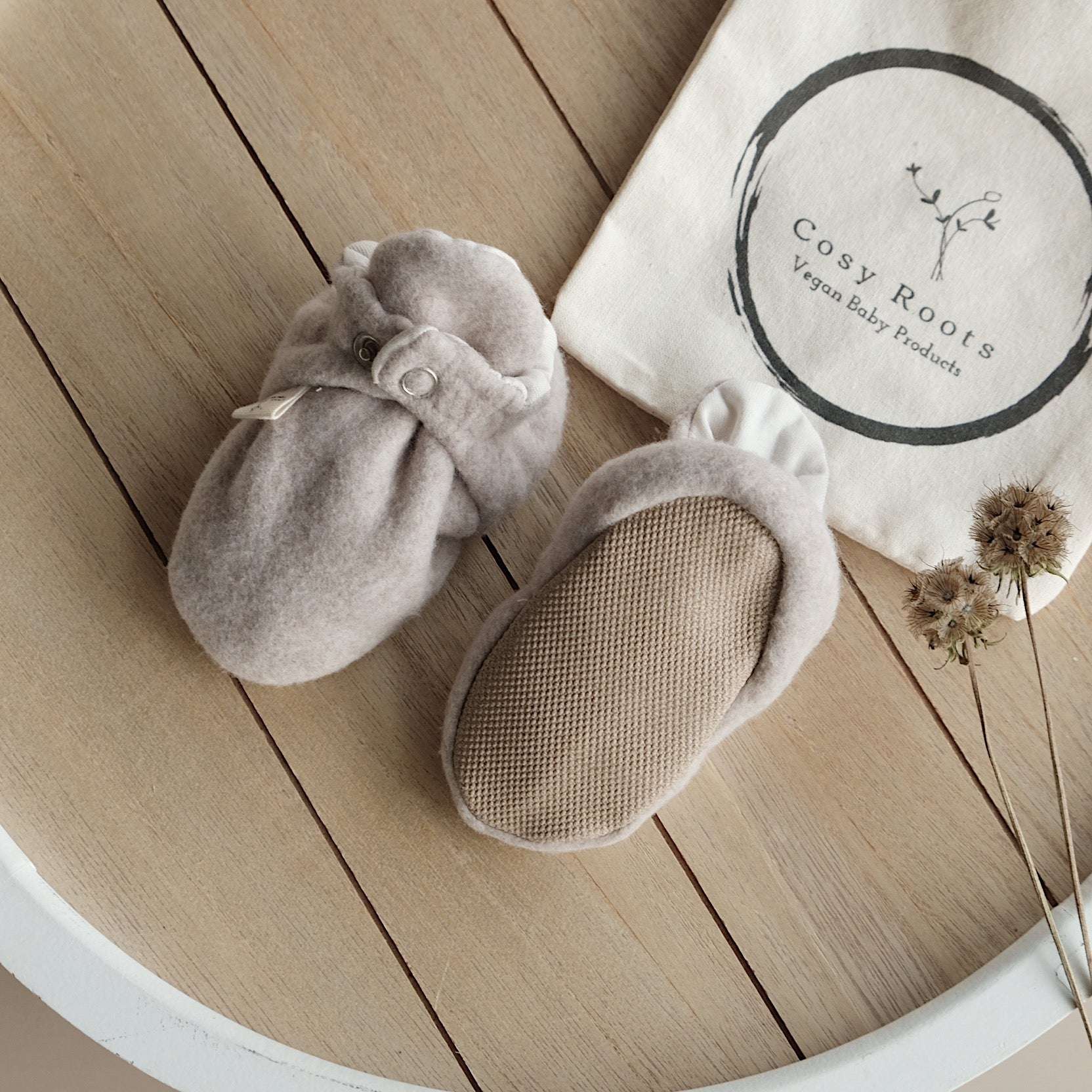 Organic Fleece Booties - Taupe Melange - Image 10