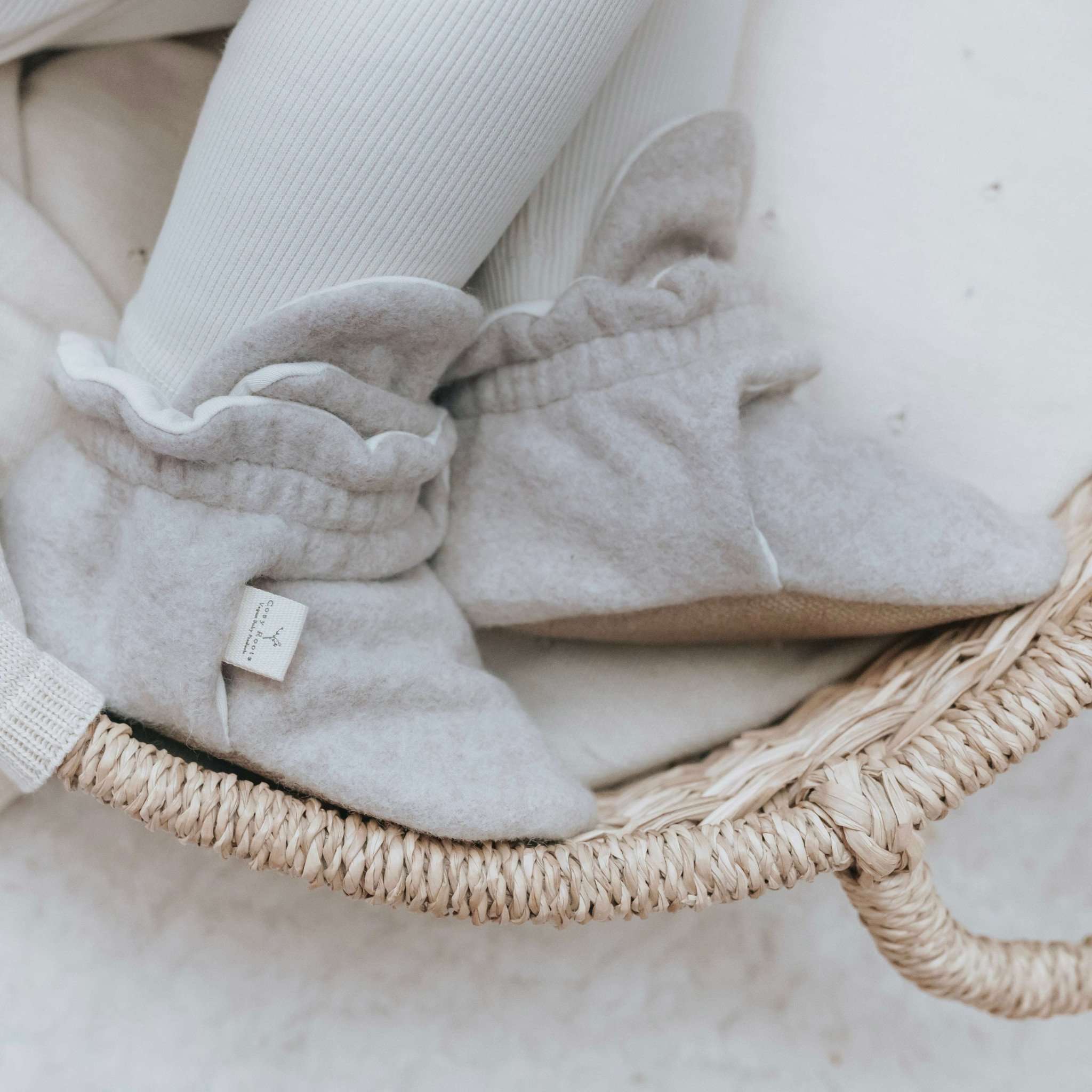 Organic Fleece Booties - Taupe Melange - Image 4