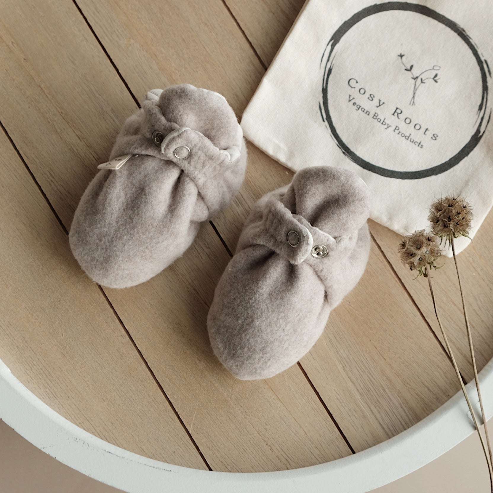 Organic Fleece Booties - Taupe Melange - Image 9