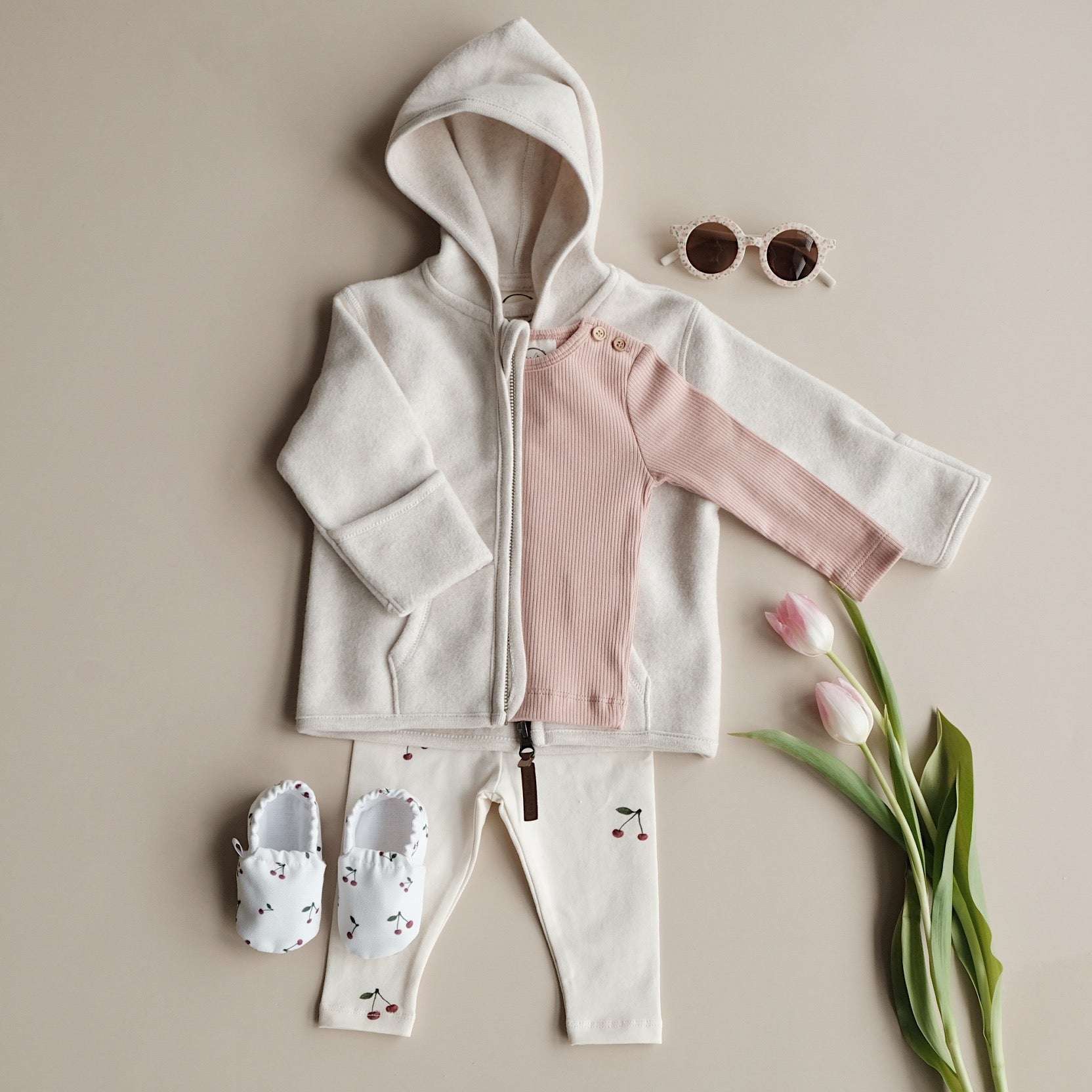 Organic Fleece Jacket - Light Beige Melange - Image 11