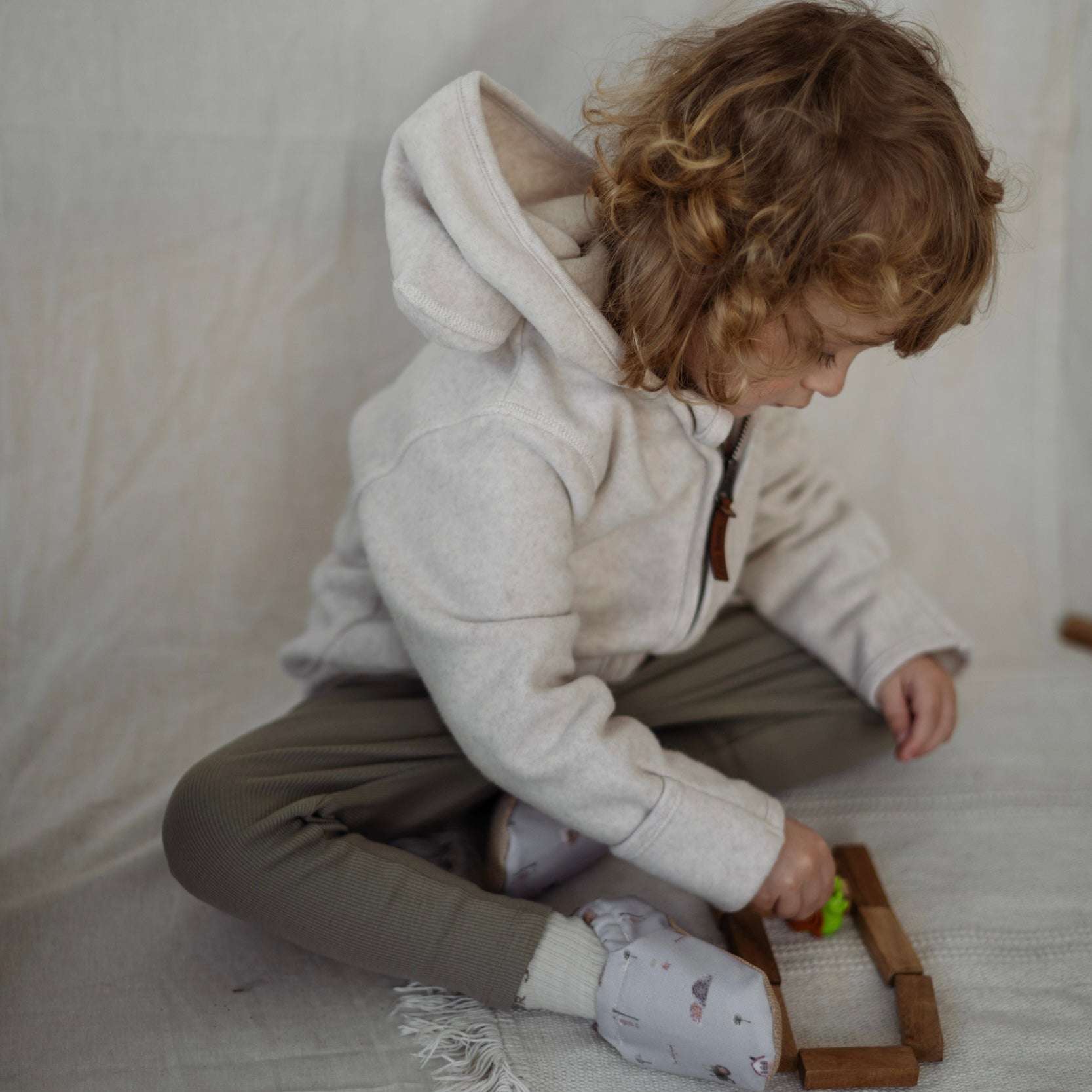Organic Fleece Jacket - Light Beige Melange - Image 4