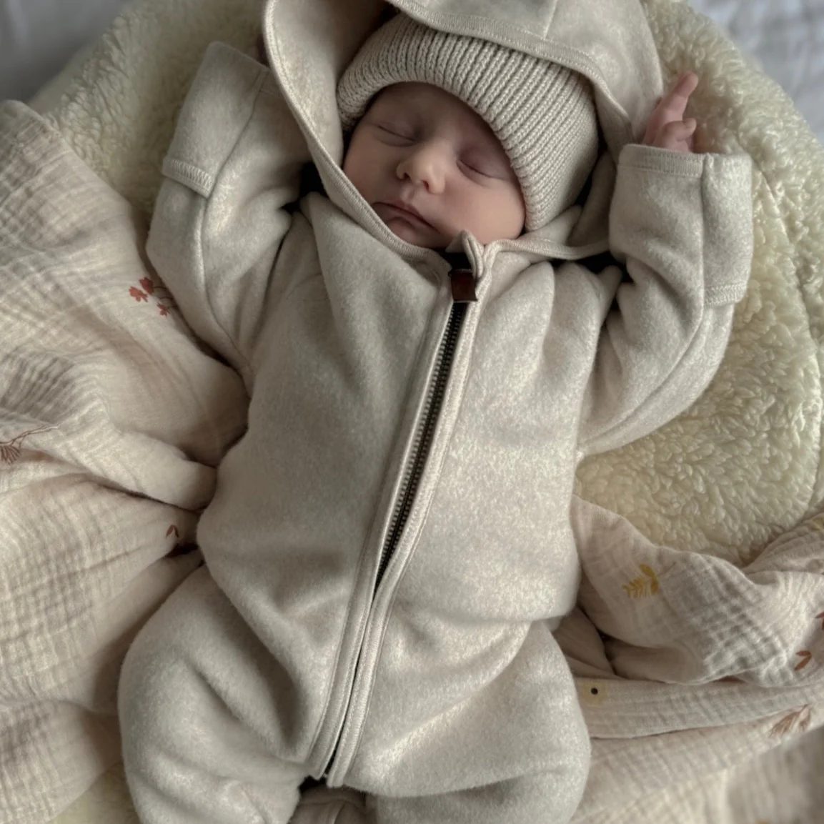 Organic Fleece Overall - Light Beige Melange - Image 3