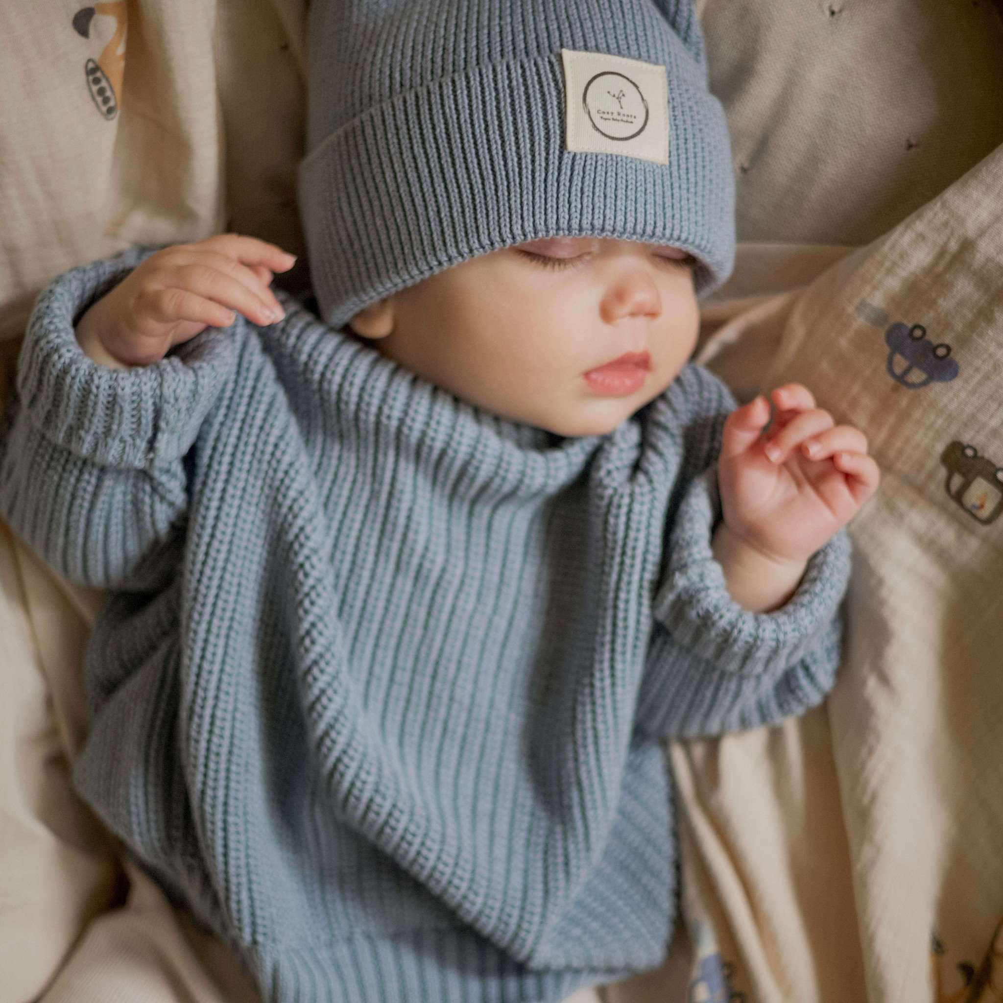 Organic Knit Beanie - Dusty Blue - Image 3