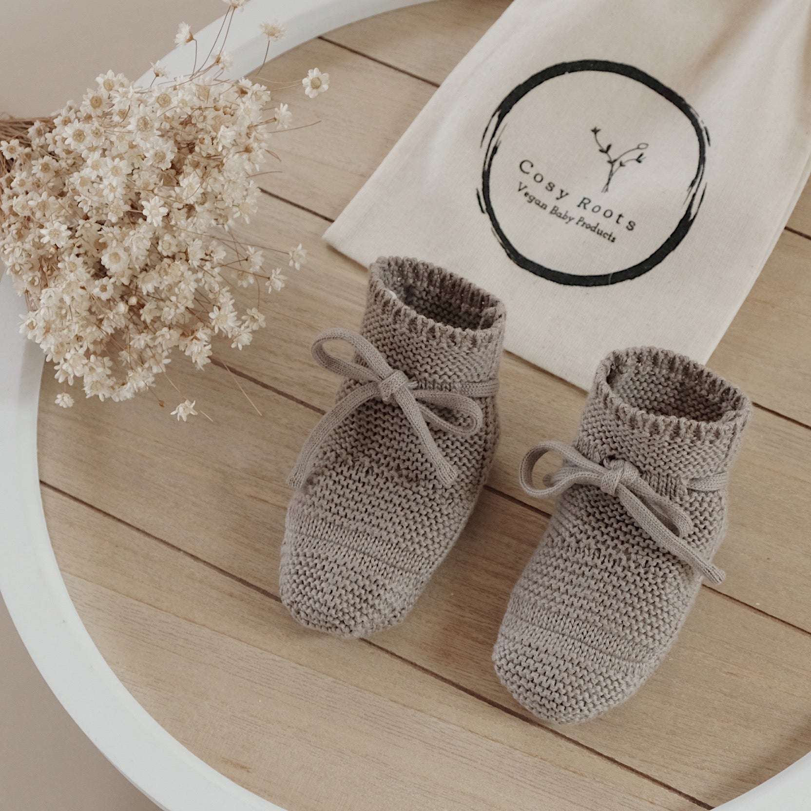 Organic Knit Booties - Khaki - S A L E - Image 4