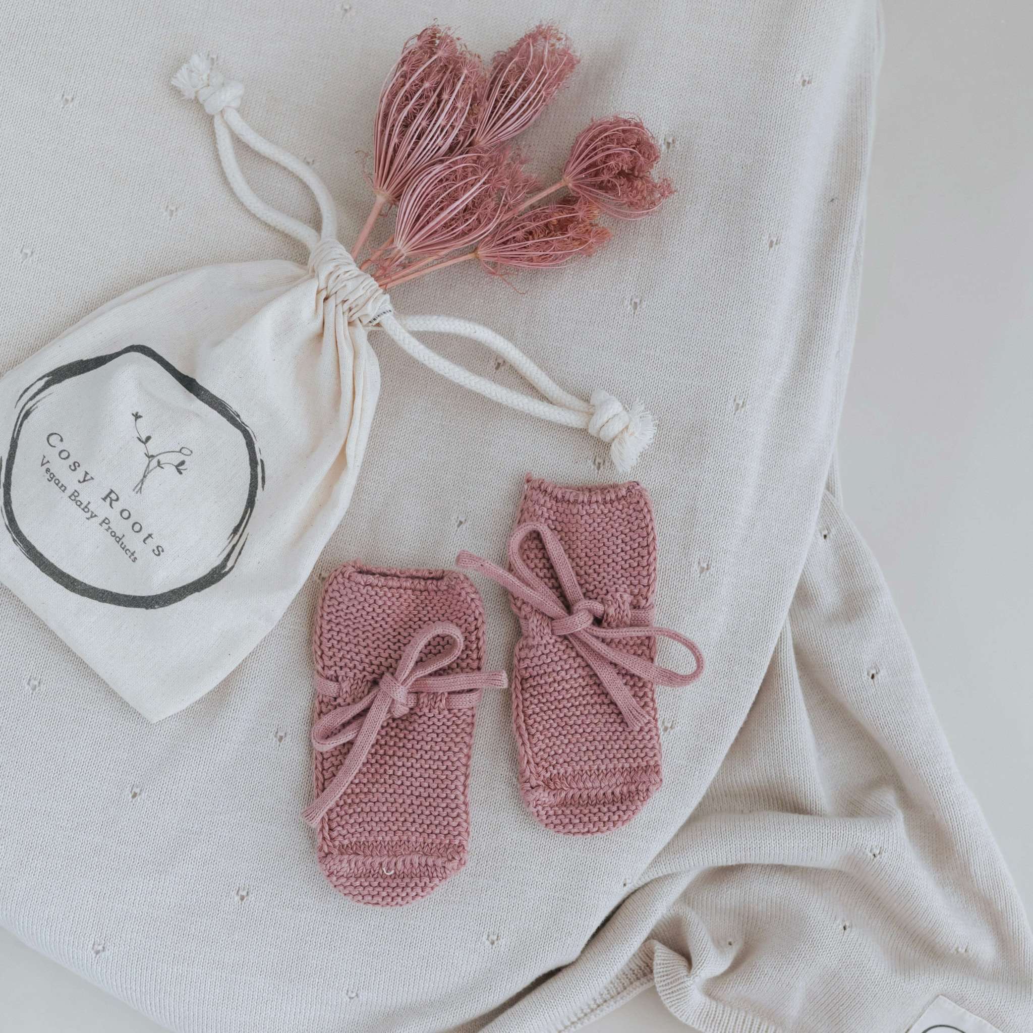 Organic Knit Booties - Dusty Rose - Image 3