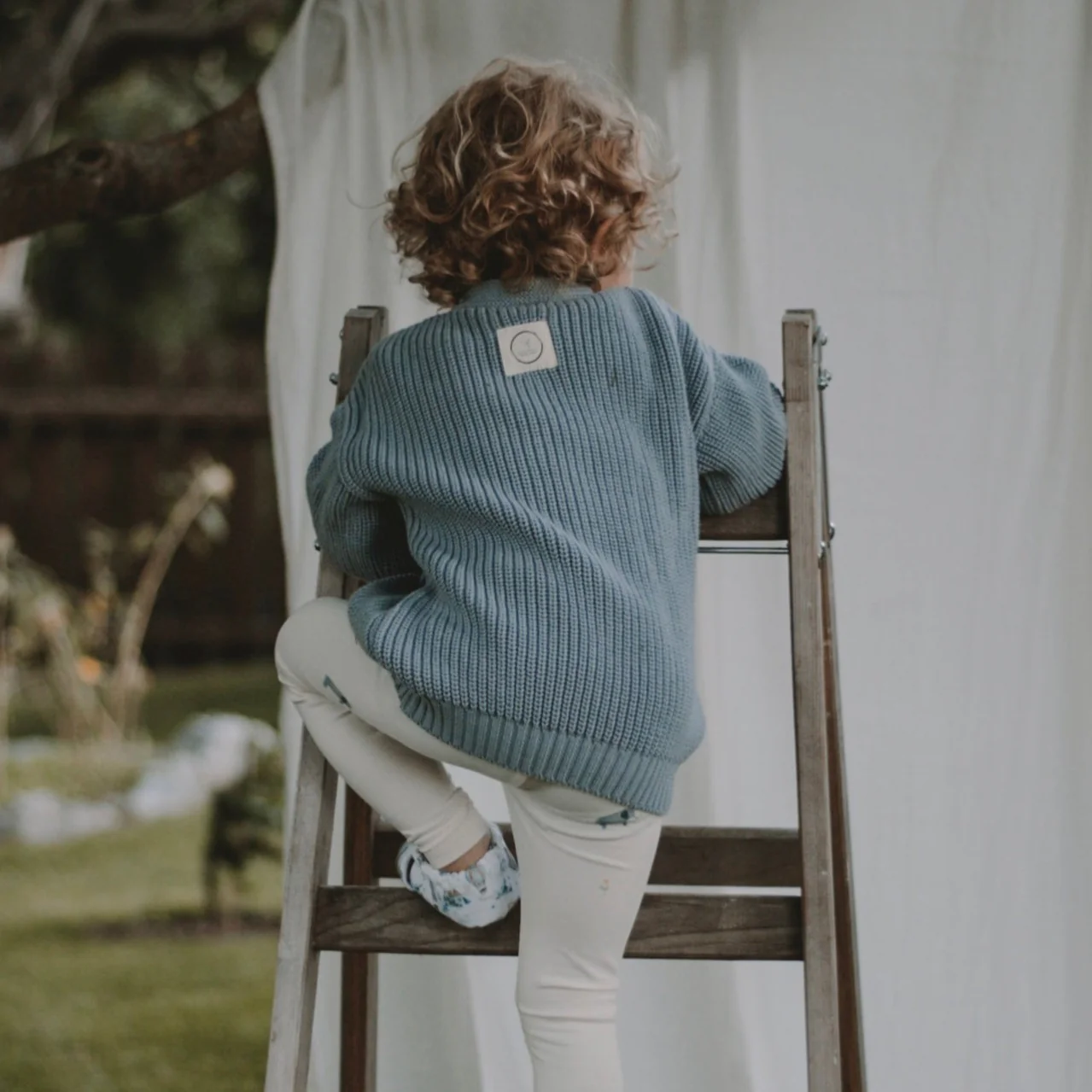 Organic Knit Cardigan - Dusty Blue - SALE - Image 6