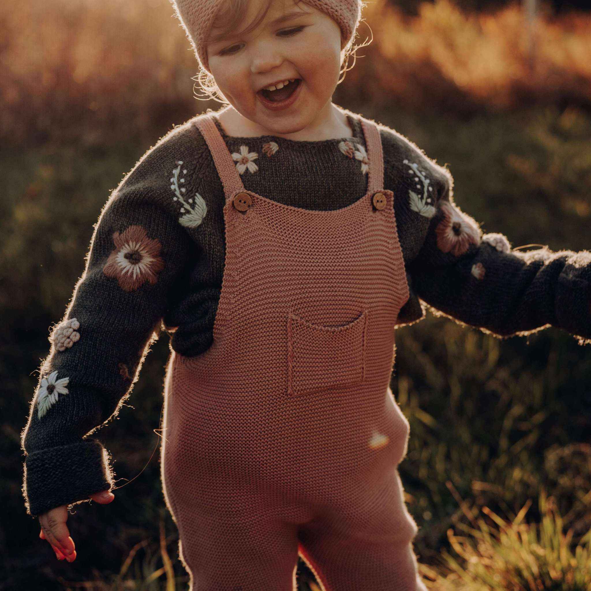 Organic Knit Dungarees - Dusty Rose - SALE - Image 9