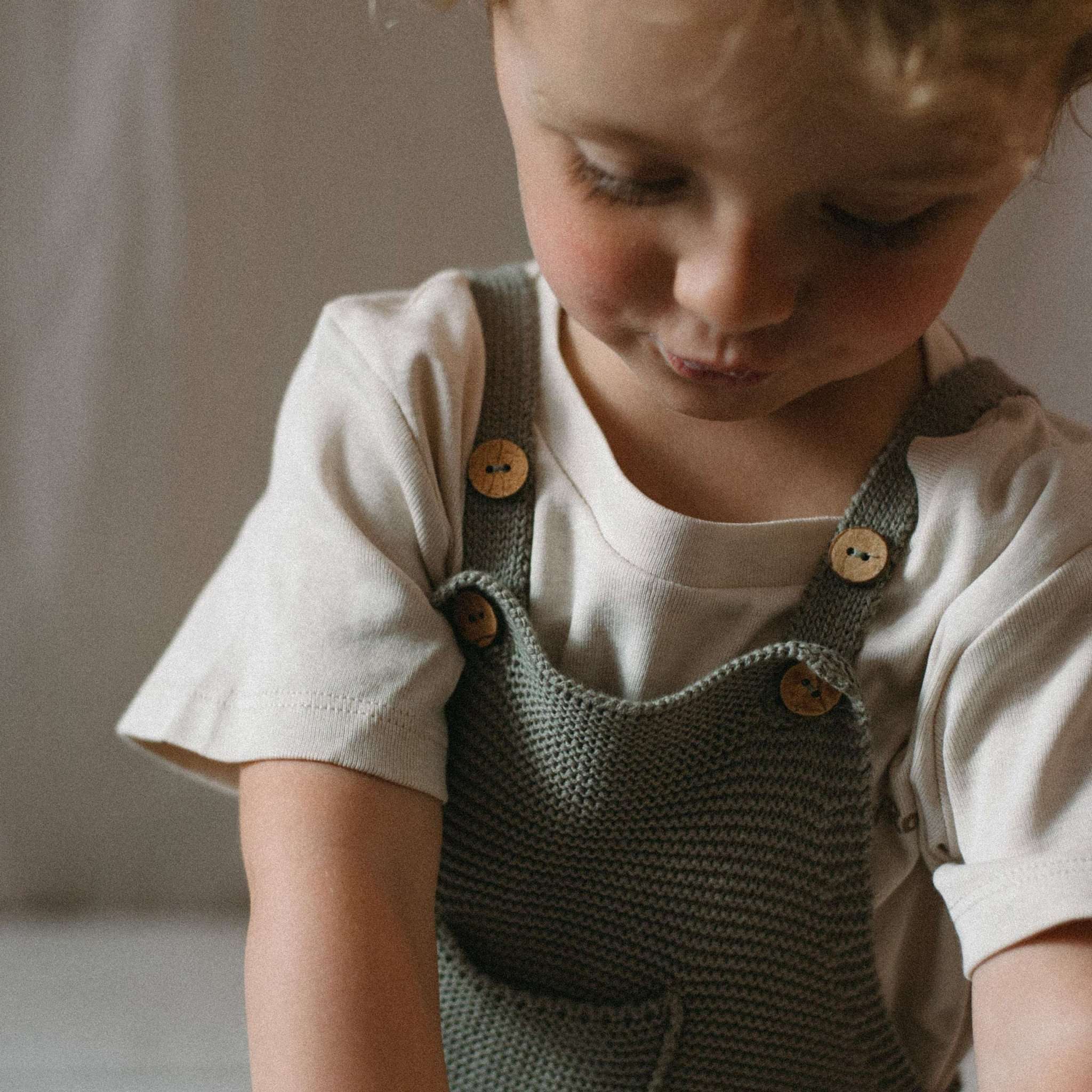 Organic Knit Dungarees - Khaki - S A L E - Image 14