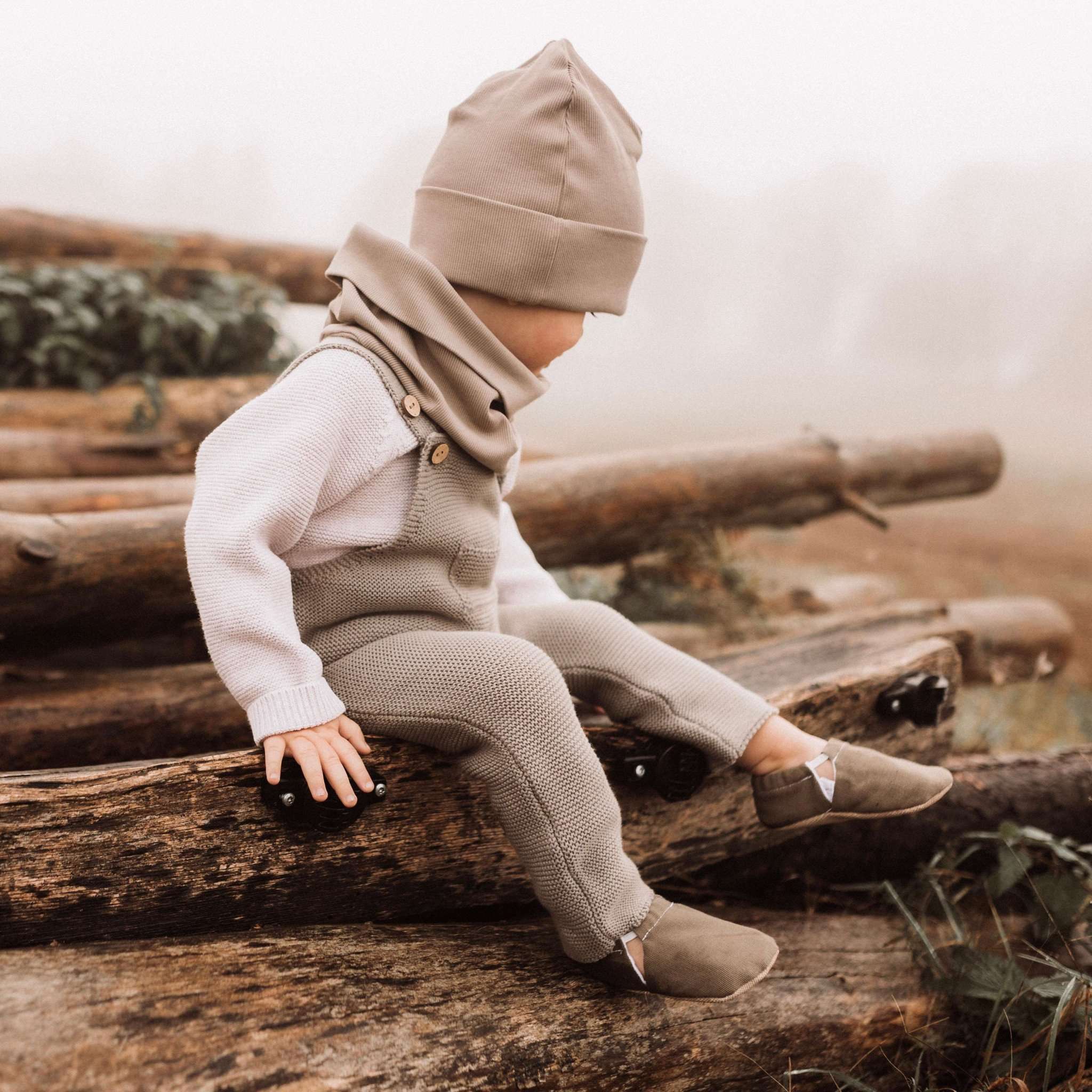 Organic Knit Dungarees - Khaki - S A L E - Image 3
