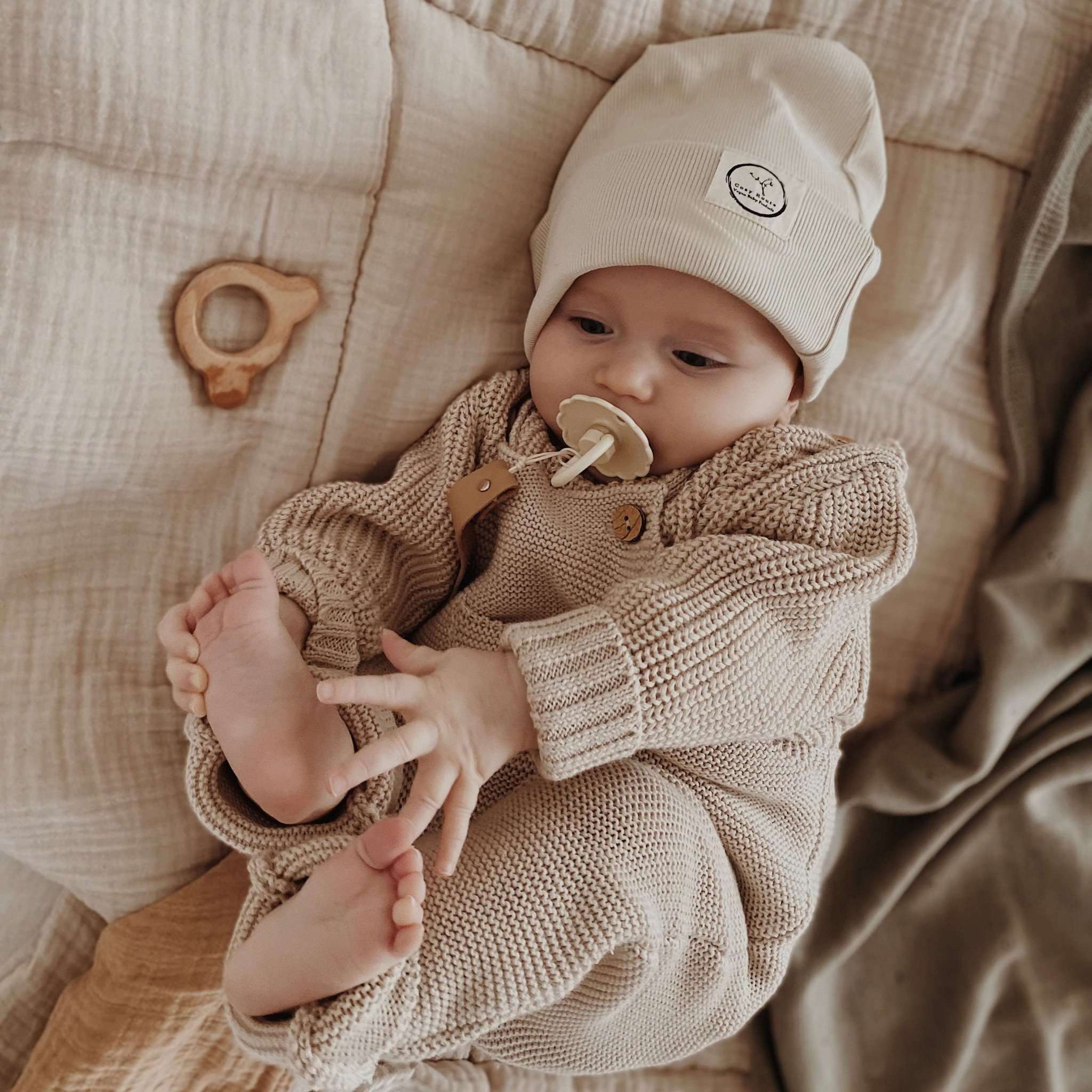 Organic Knit Dungarees - Sand - SALE - Image 10