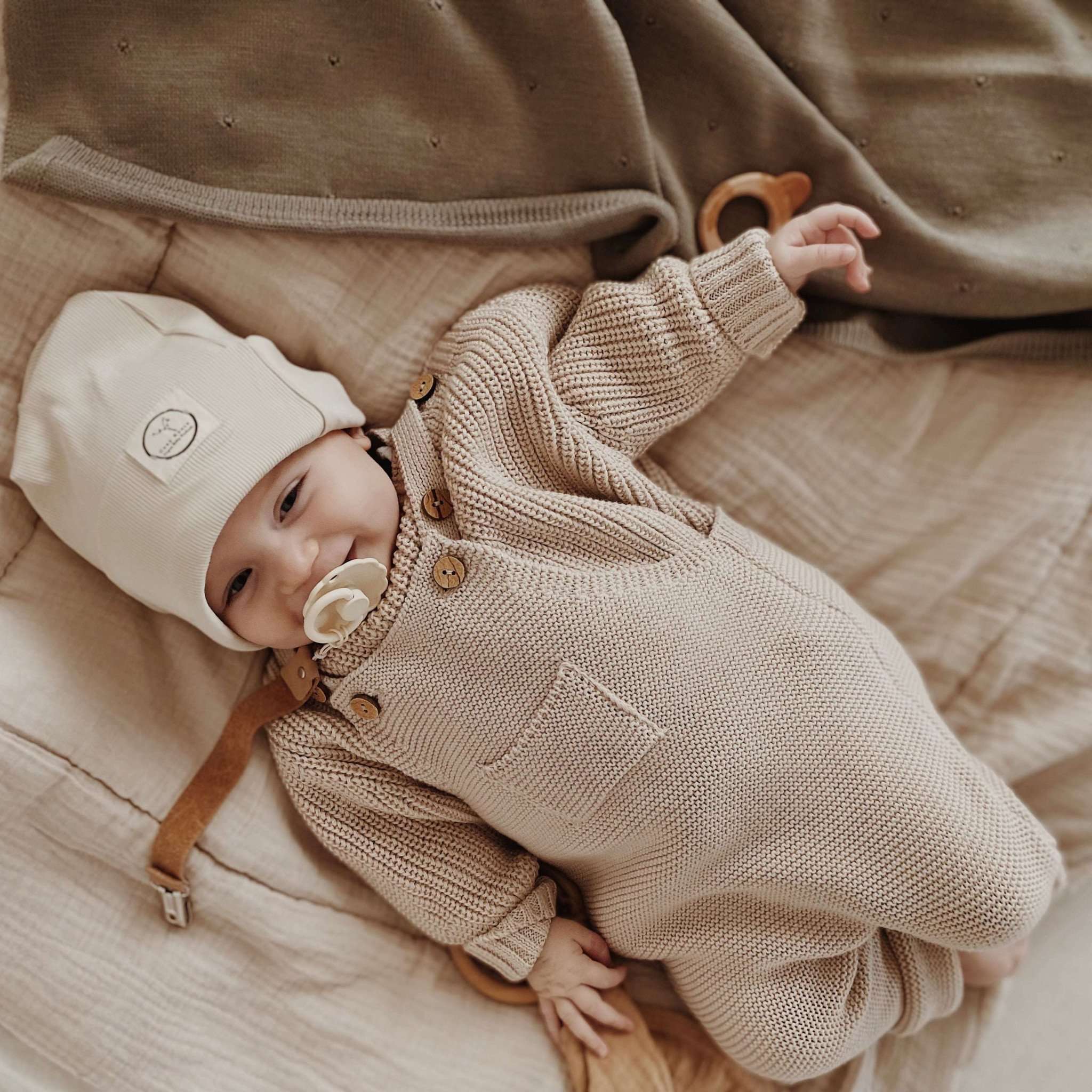 Organic Knit Dungarees - Sand - SALE - Image 11