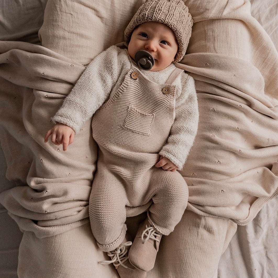 Organic Knit Dungarees - Sand - SALE - Image 12