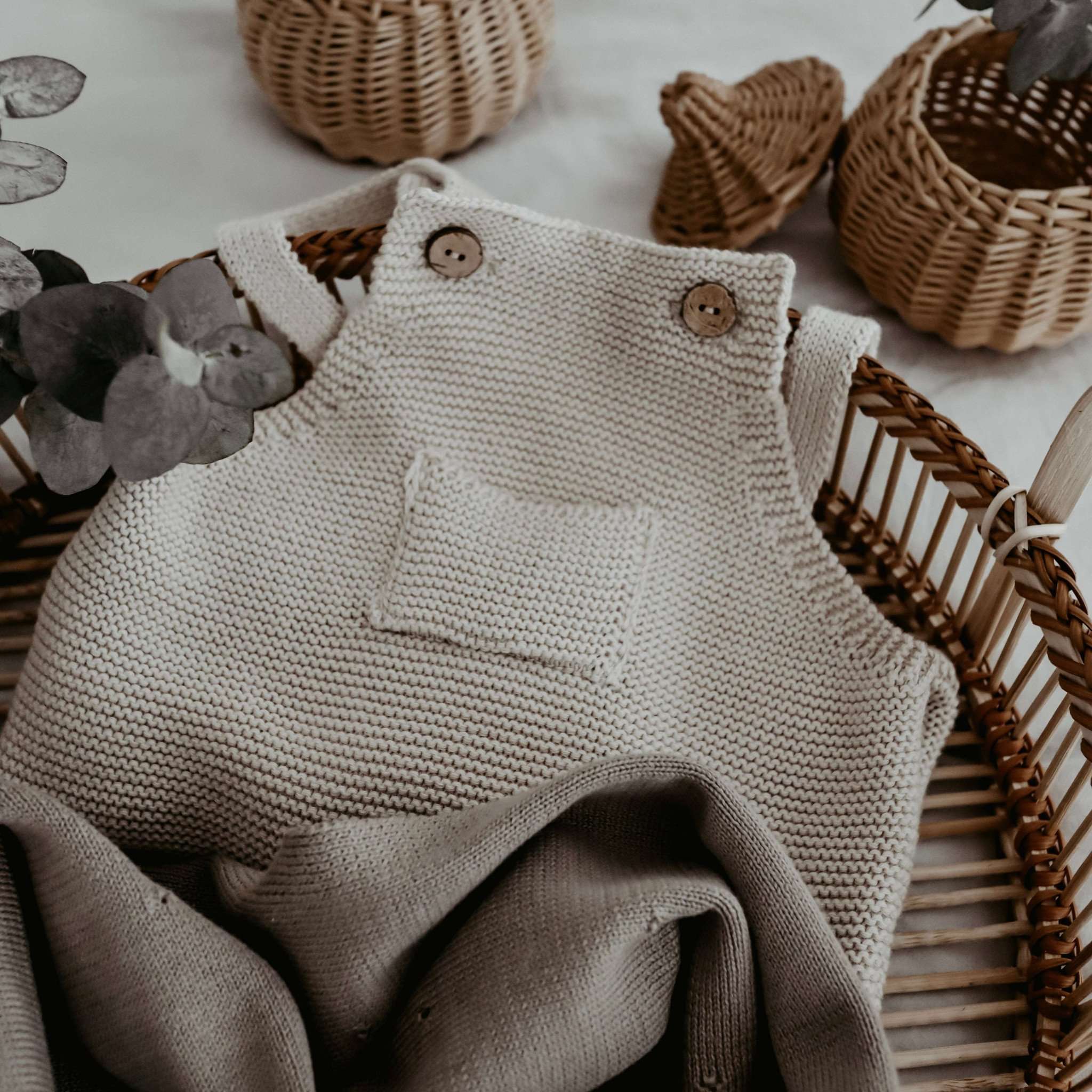 Organic Knit Dungarees - Sand - SALE - Image 16