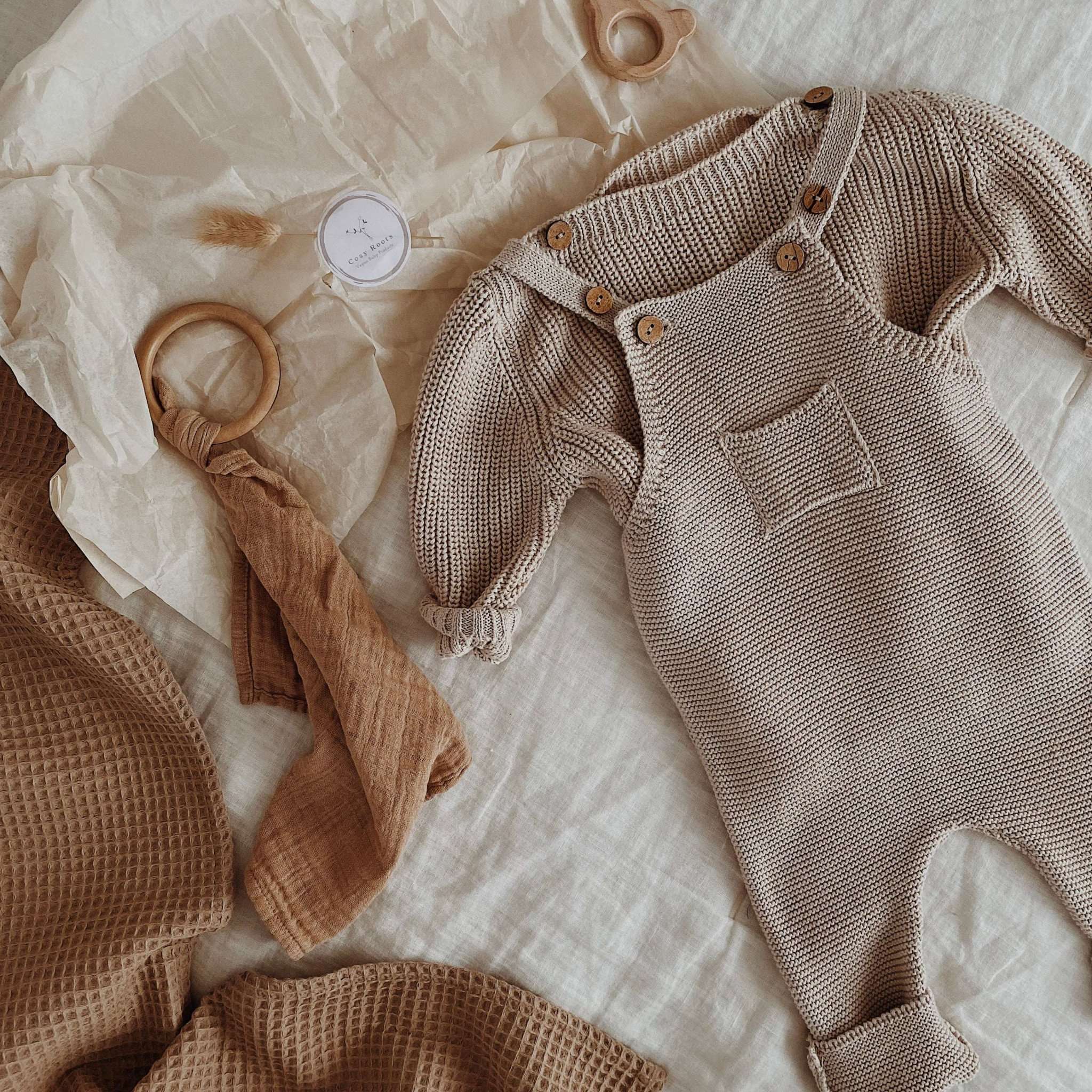 Organic Knit Dungarees - Sand - SALE - Image 21