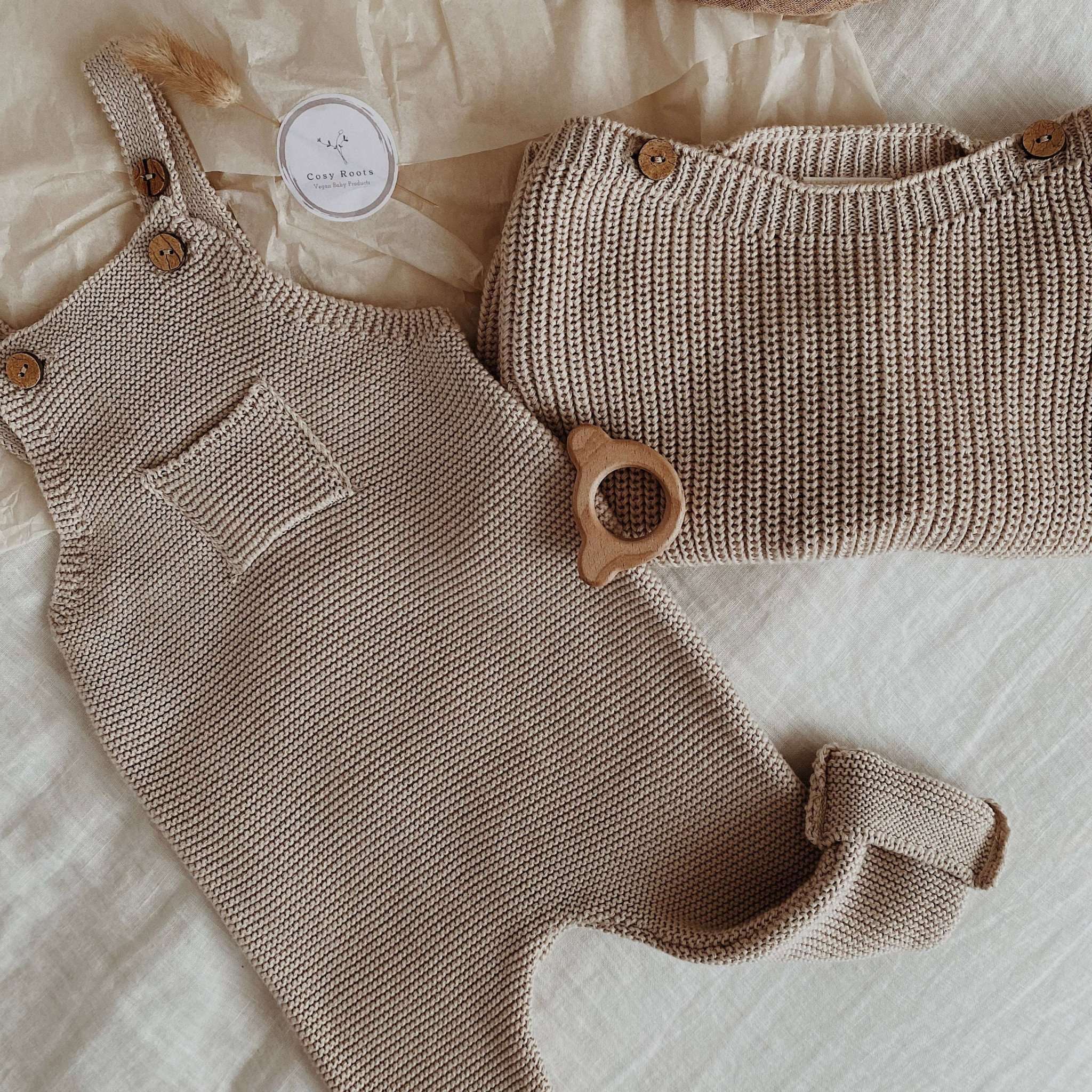 Organic Knit Dungarees - Sand - SALE - Image 22