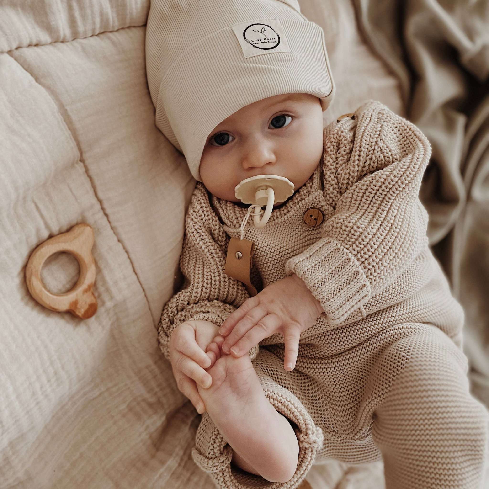 Organic Knit Dungarees - Sand - SALE - Image 7