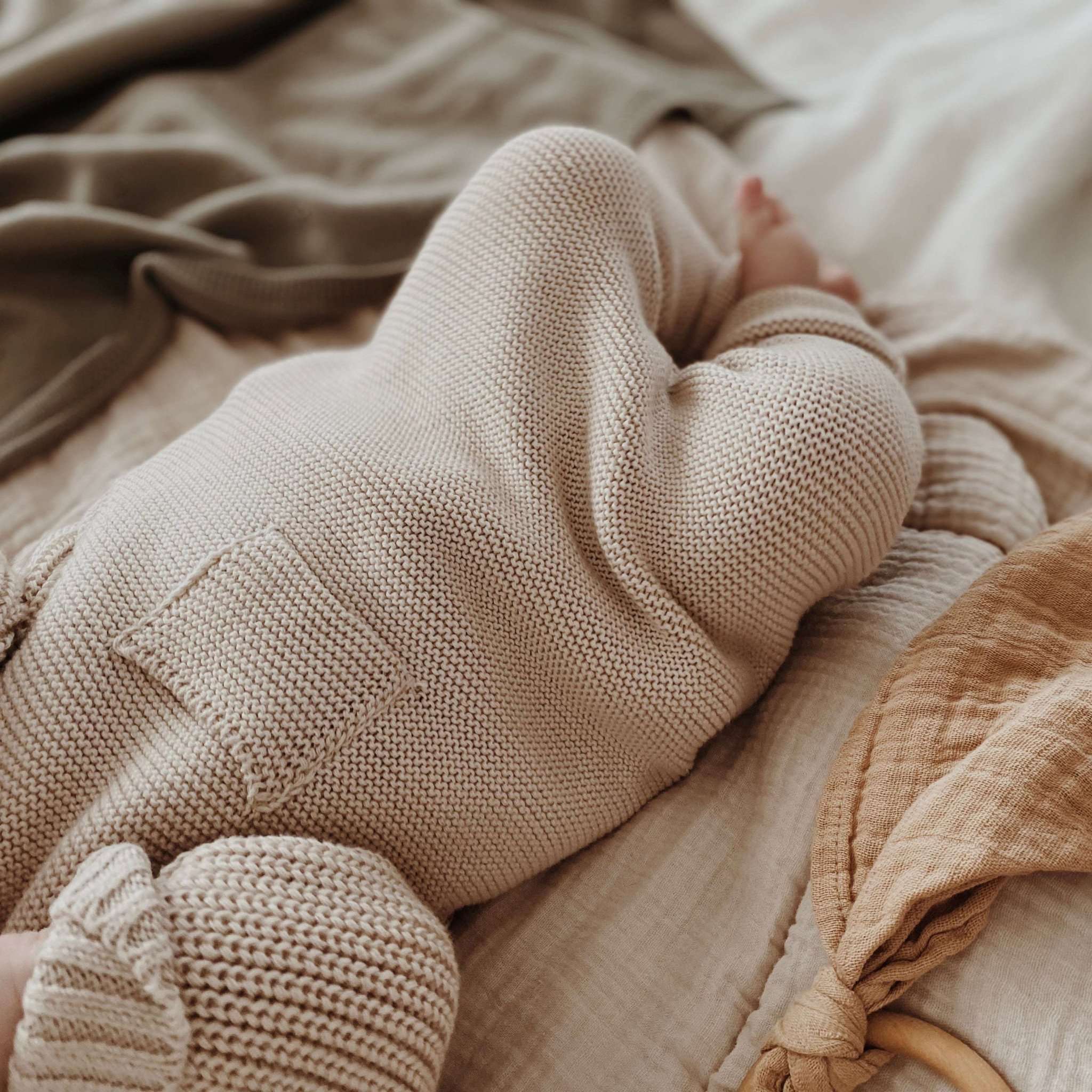 Organic Knit Dungarees - Sand - SALE - Image 8