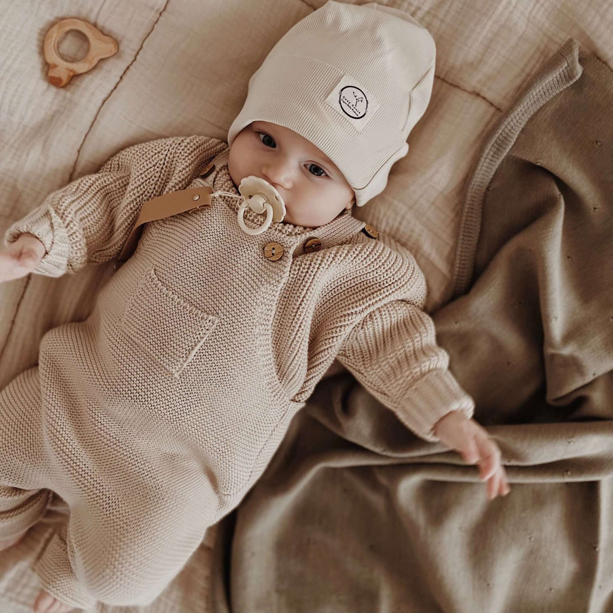 Organic Knit Dungarees - Sand - SALE - Image 9