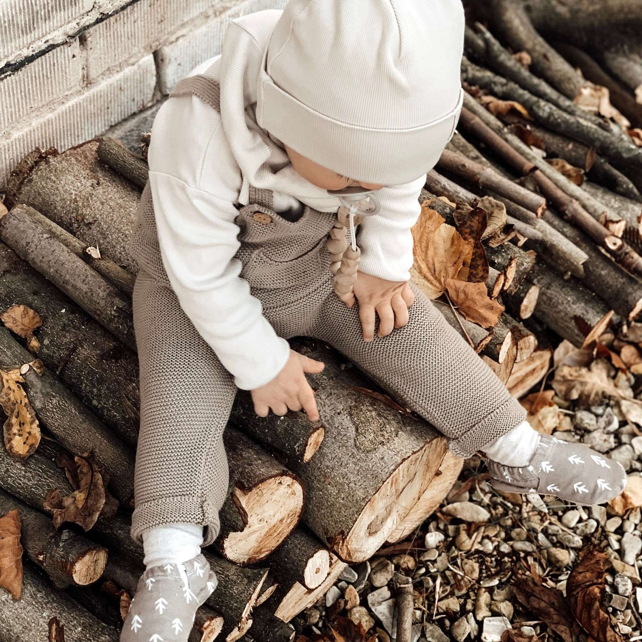 Organic Knit Dungarees - Caramel - SALE - Image 3