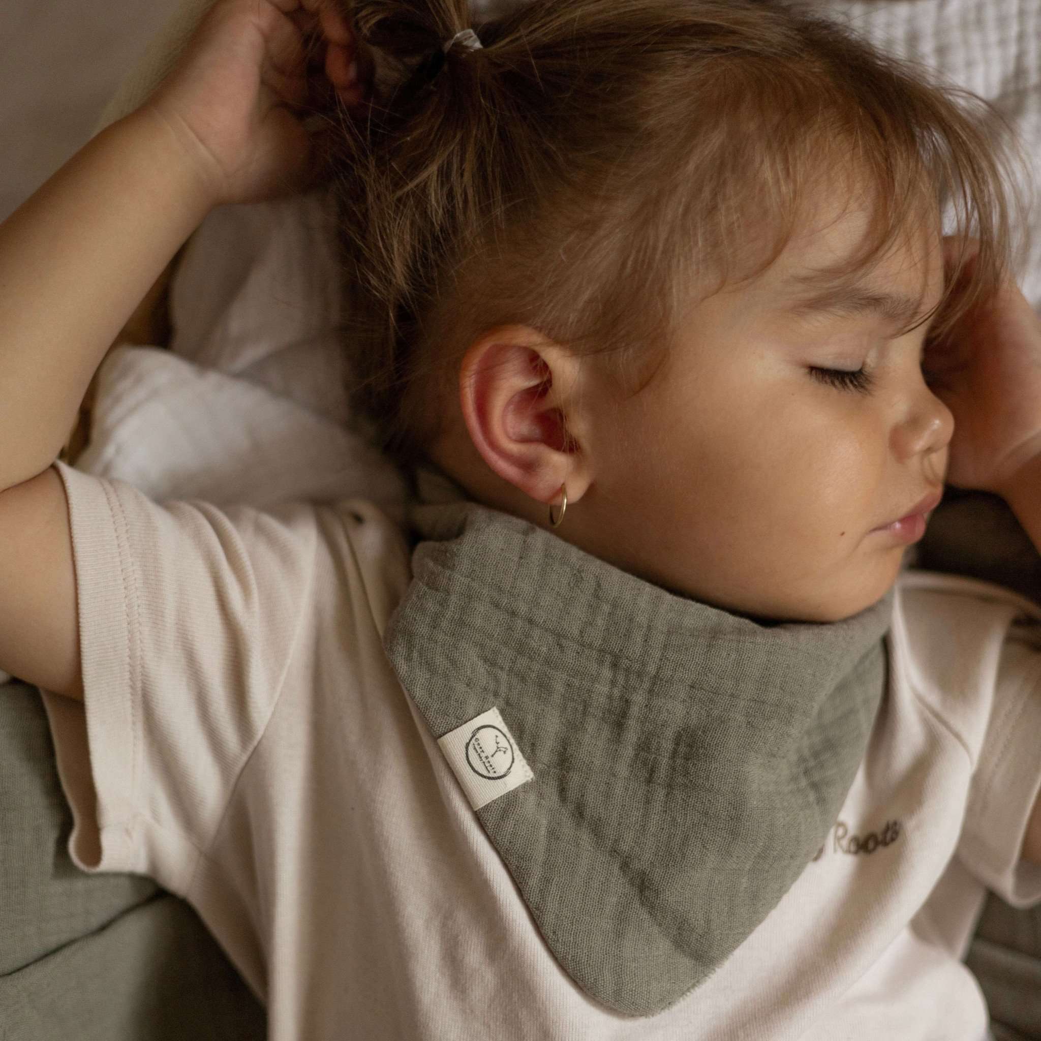 Organic Muslin Bibs - Khaki/Sand - SALE - Image 3