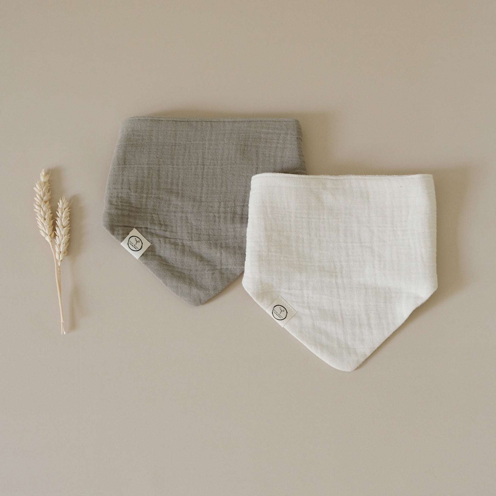 Organic Muslin Bibs - Khaki/Sand - SALE - Image 4