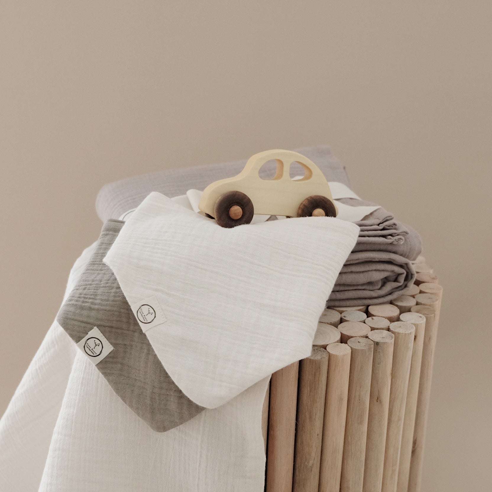 Organic Muslin Bibs - Khaki/Sand - SALE - Image 5