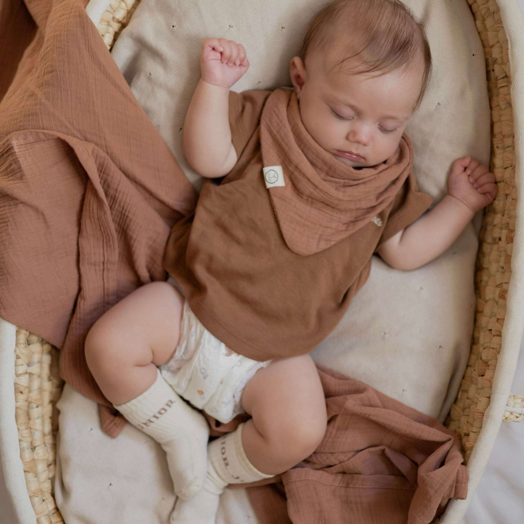 Organic Muslin Bibs - Walnut/Sand - SALE - Image 3