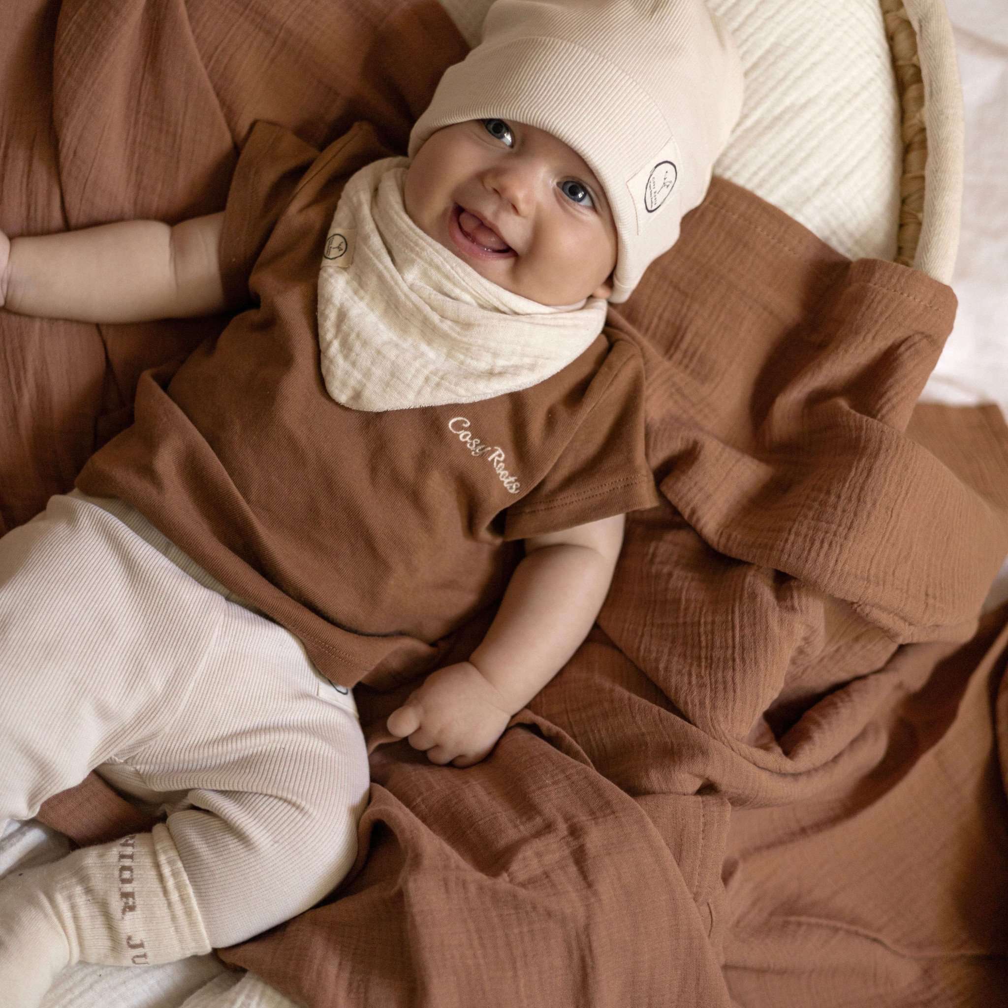 Organic Muslin Bibs - Walnut/Sand - SALE - Image 9