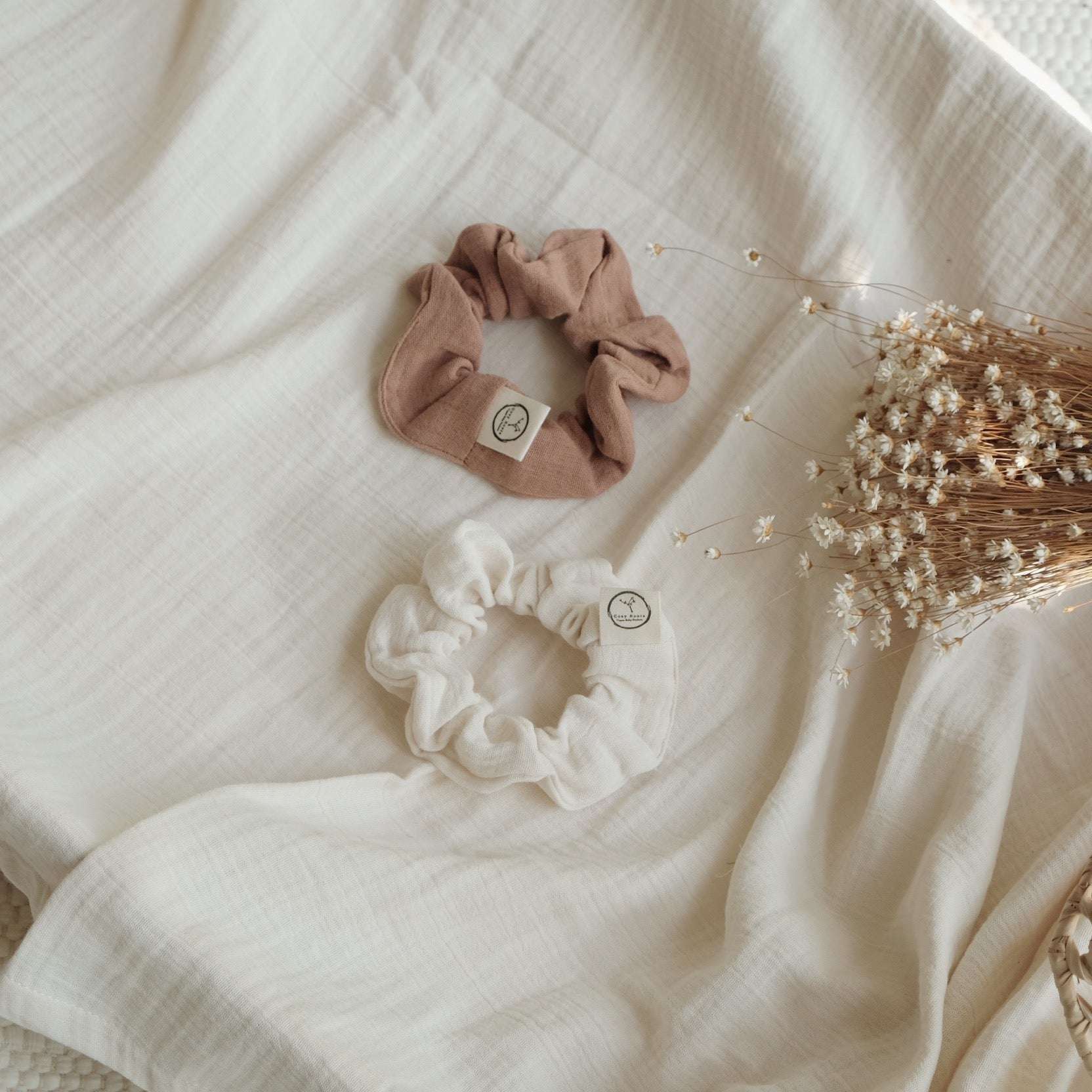 Organic Muslin Scrunchies - Walnut/Sand - SALE - Image 3