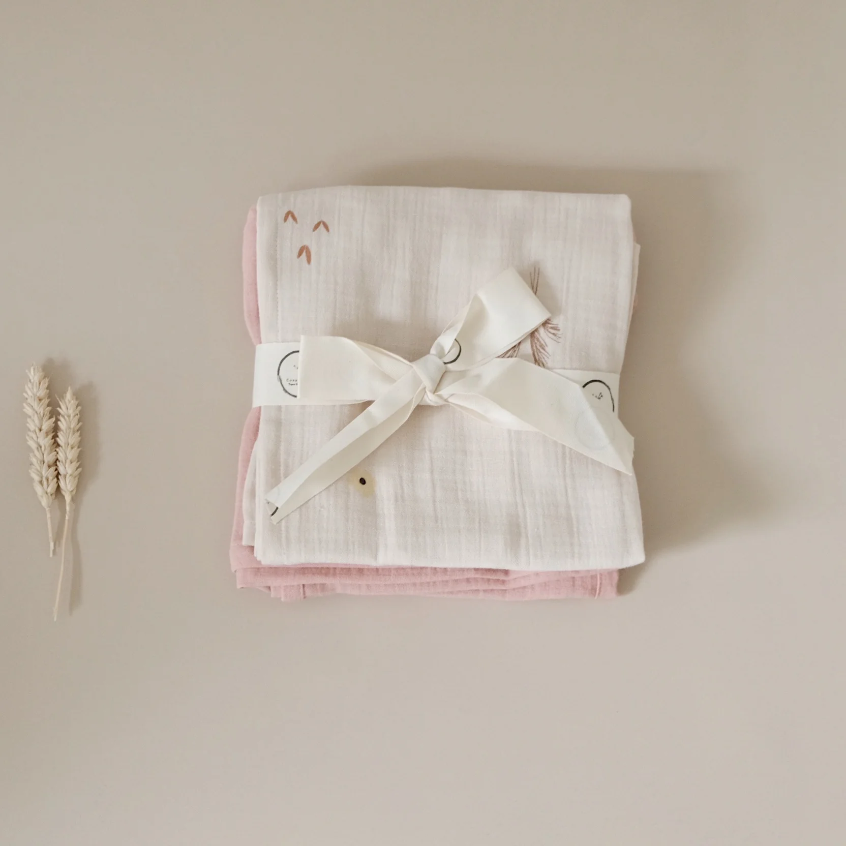 Organic Muslin Swaddle Set - Wildflowers/Dusty Rose - SALE - Image 3