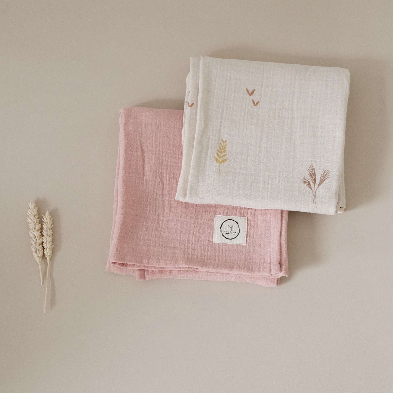 Organic Muslin Swaddle Set - Wildflowers/Dusty Rose - SALE - Image 4