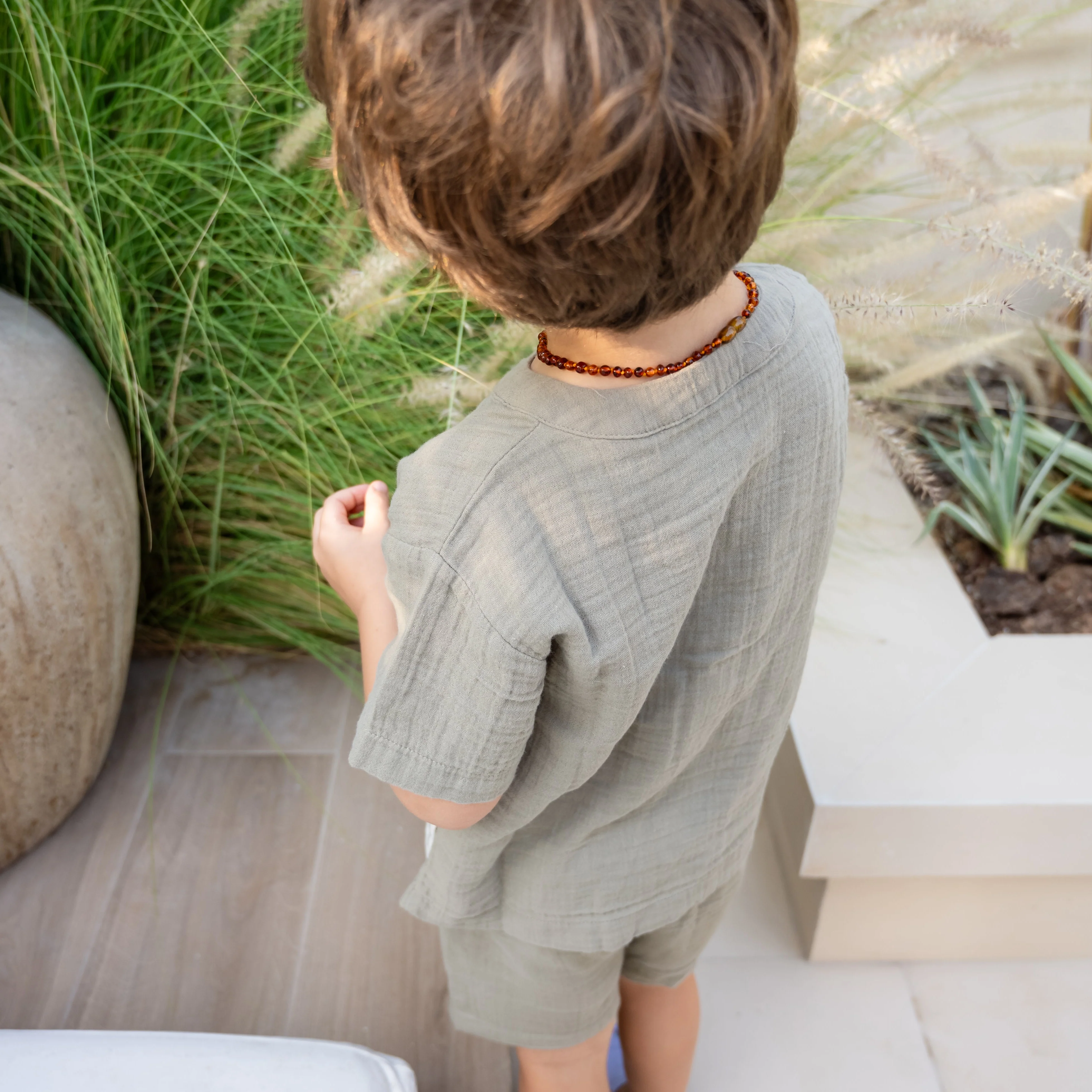 Organic Muslin Shirt with Buttons - Khaki - Image 2