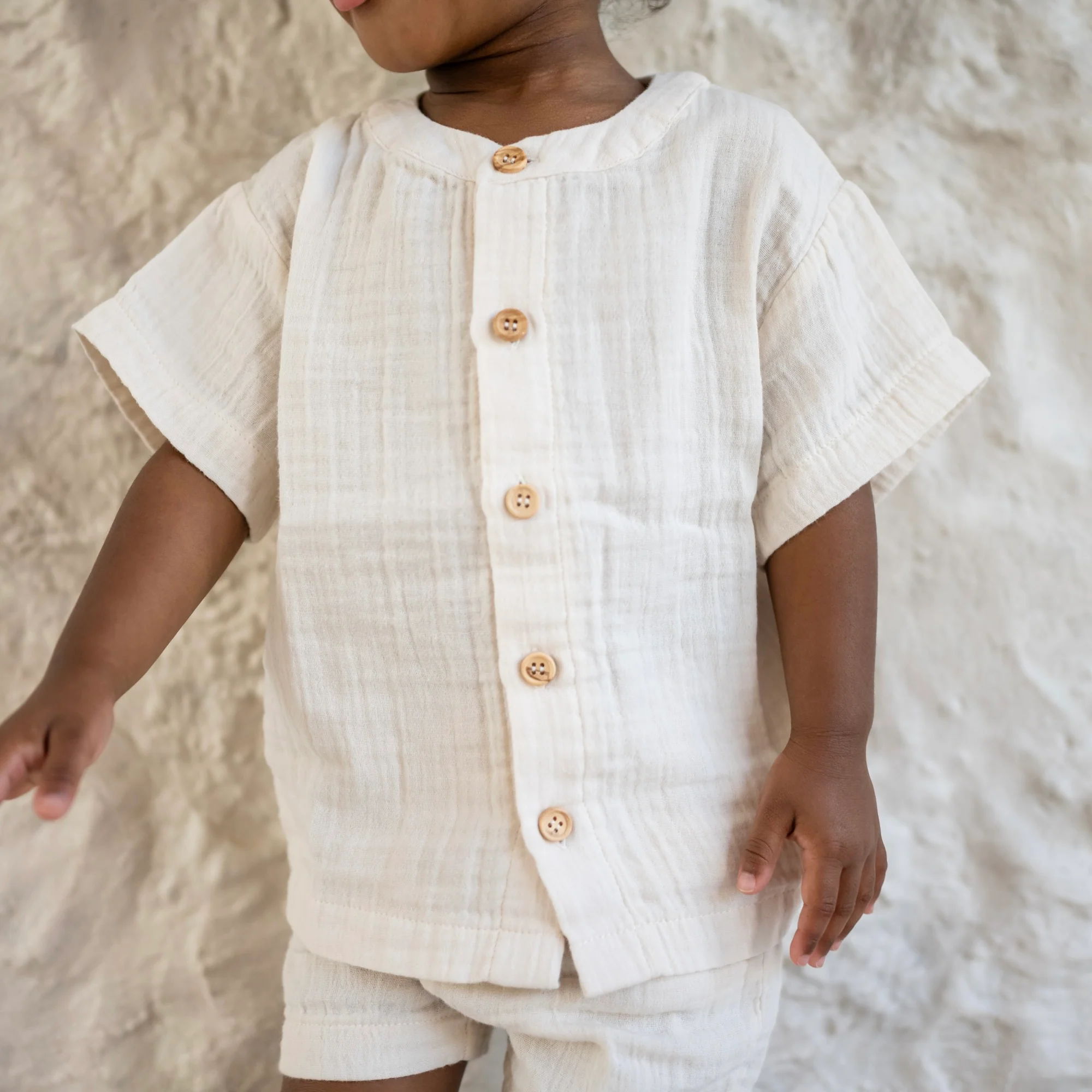 Organic Muslin Shirt with Buttons - Sand - Image 3