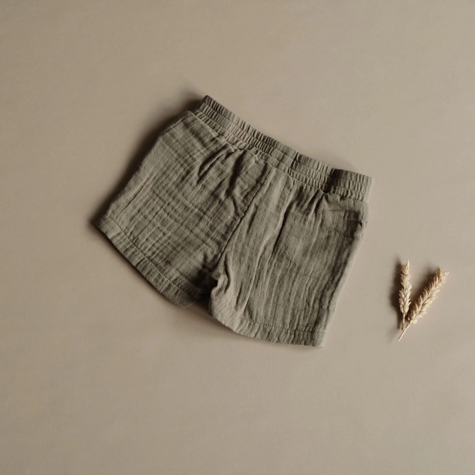 Organic Muslin Shorts - Khaki - Image 5