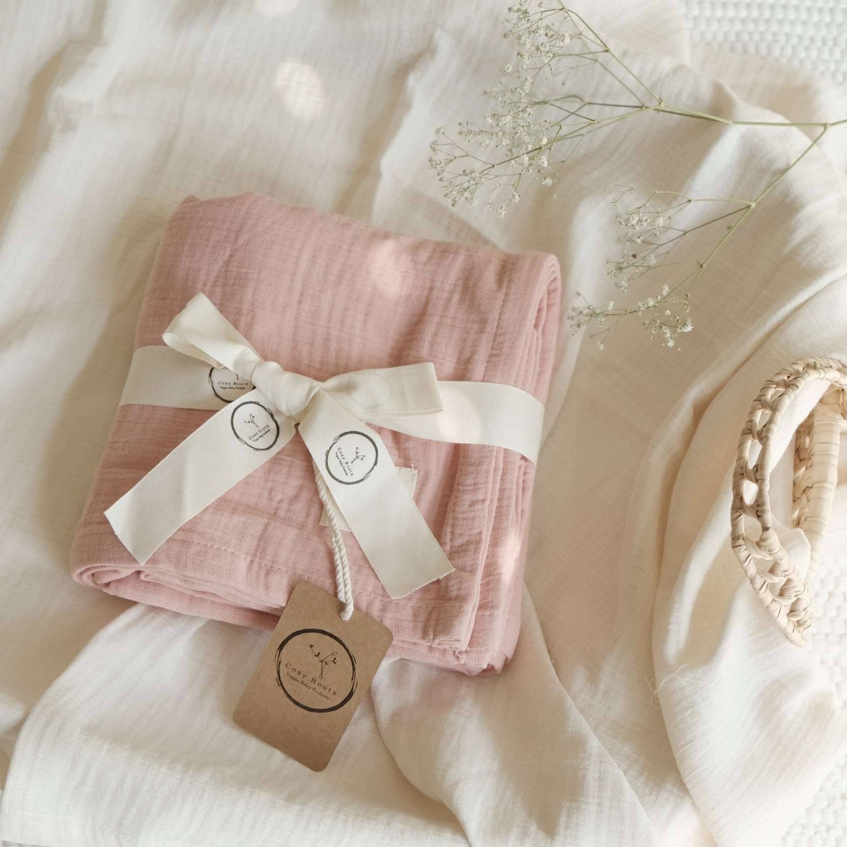 Organic Muslin Swaddle - Dusty Rose - 120x120cm - SALE - Image 3