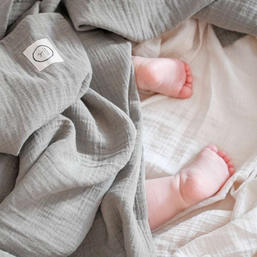 Organic Muslin Swaddle - Khaki - 120x120cm - S A L E - Image 4