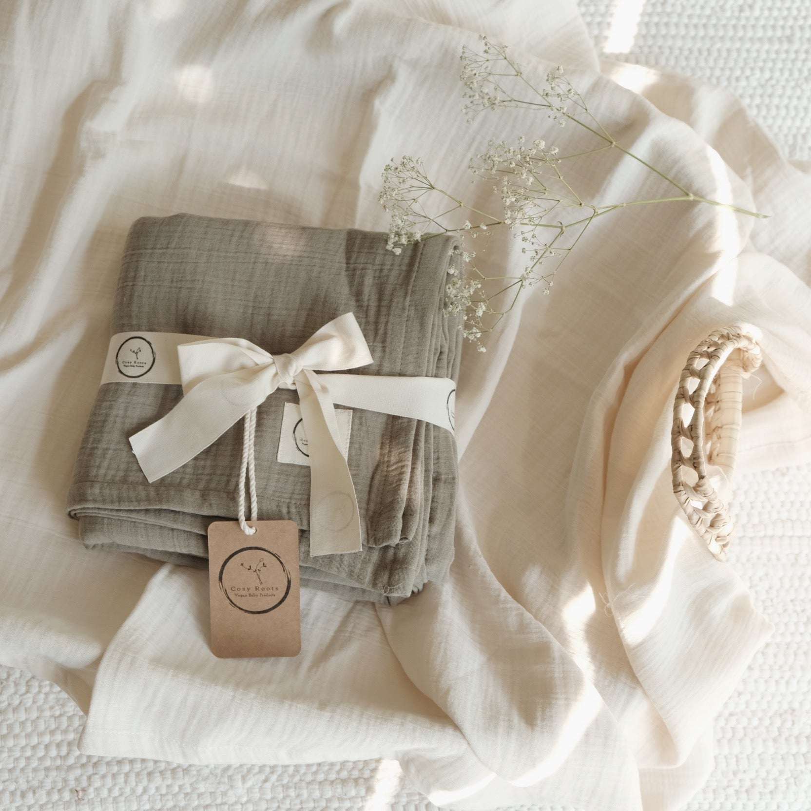 Organic Muslin Swaddle - Khaki - 120x120cm - S A L E - Image 6