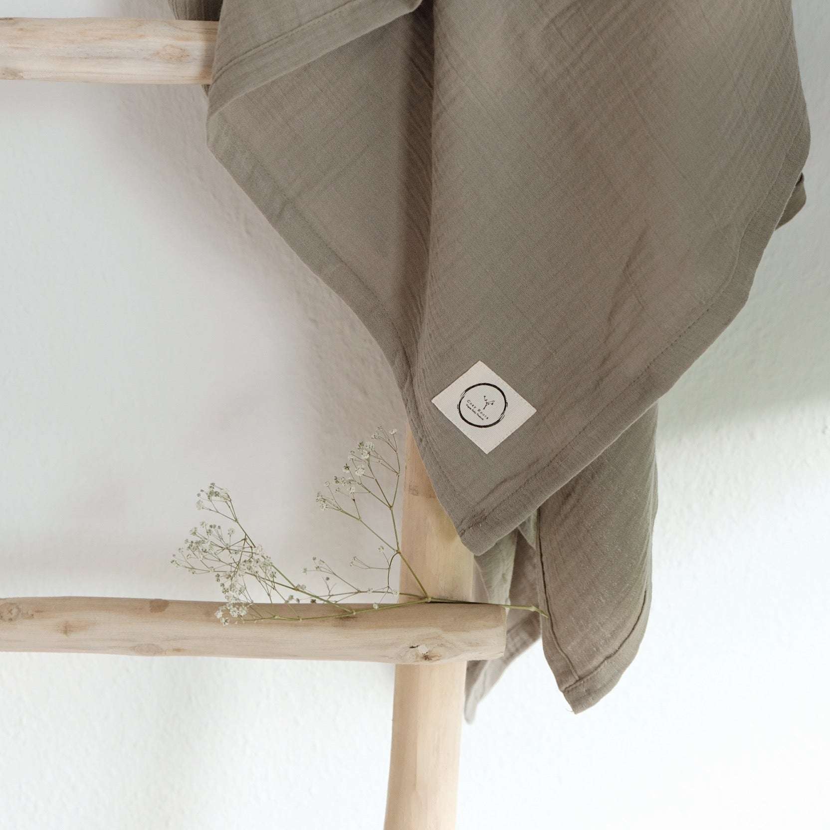 Organic Muslin Swaddle - Khaki - 120x120cm - S A L E - Image 7