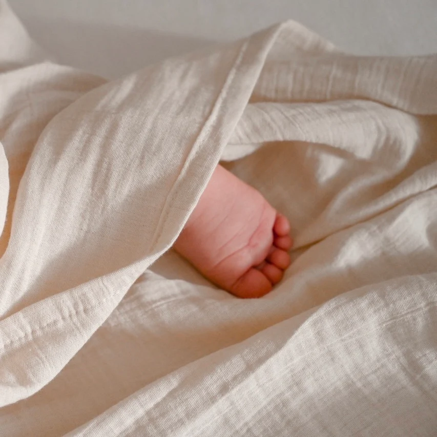 Organic Muslin Swaddle - Sand - 120x120cm - SALE - Image 3