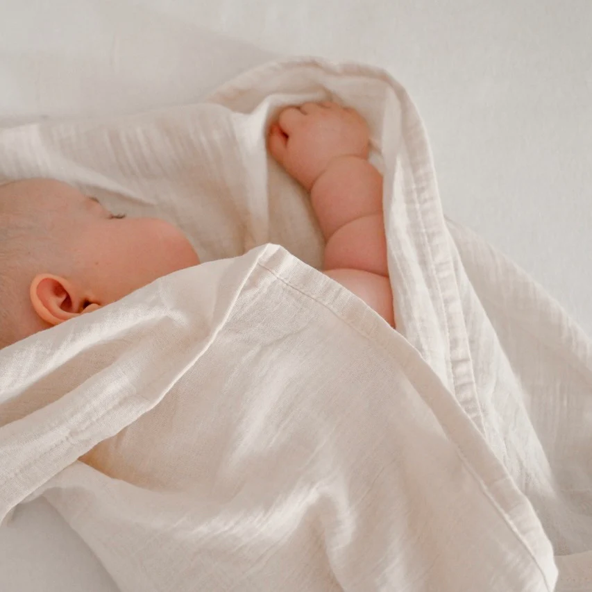 Organic Muslin Swaddle - Sand - 120x120cm - SALE - Image 4